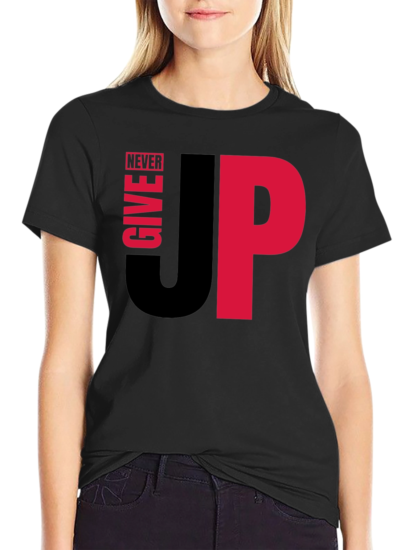 Black Never Give Up Graphic Tee - Motivational Black T-Shirt view 2