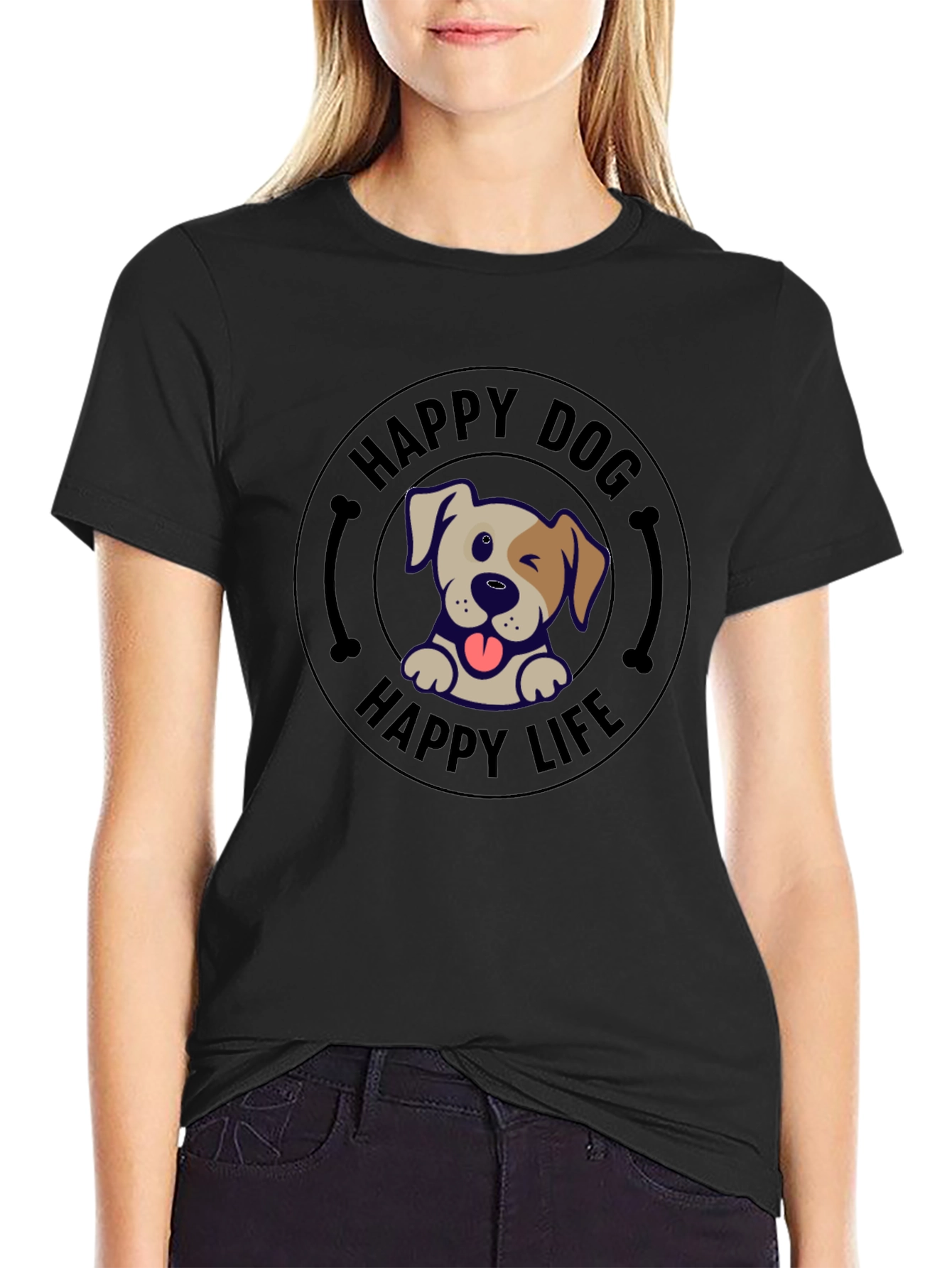 Black Happy Dog Happy Life T-Shirt view 2