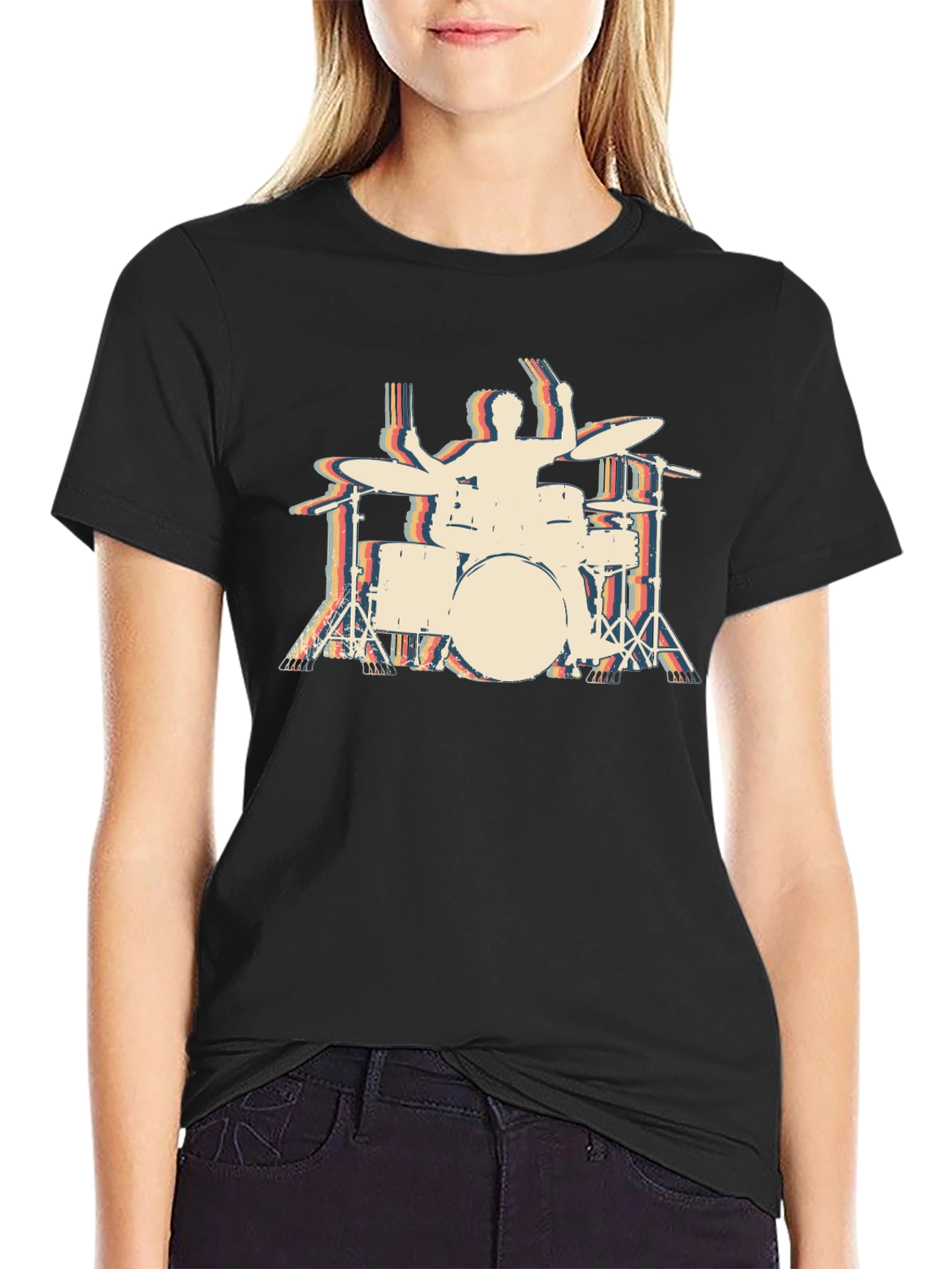 Black Retro Drummer T-Shirt - Black view 2