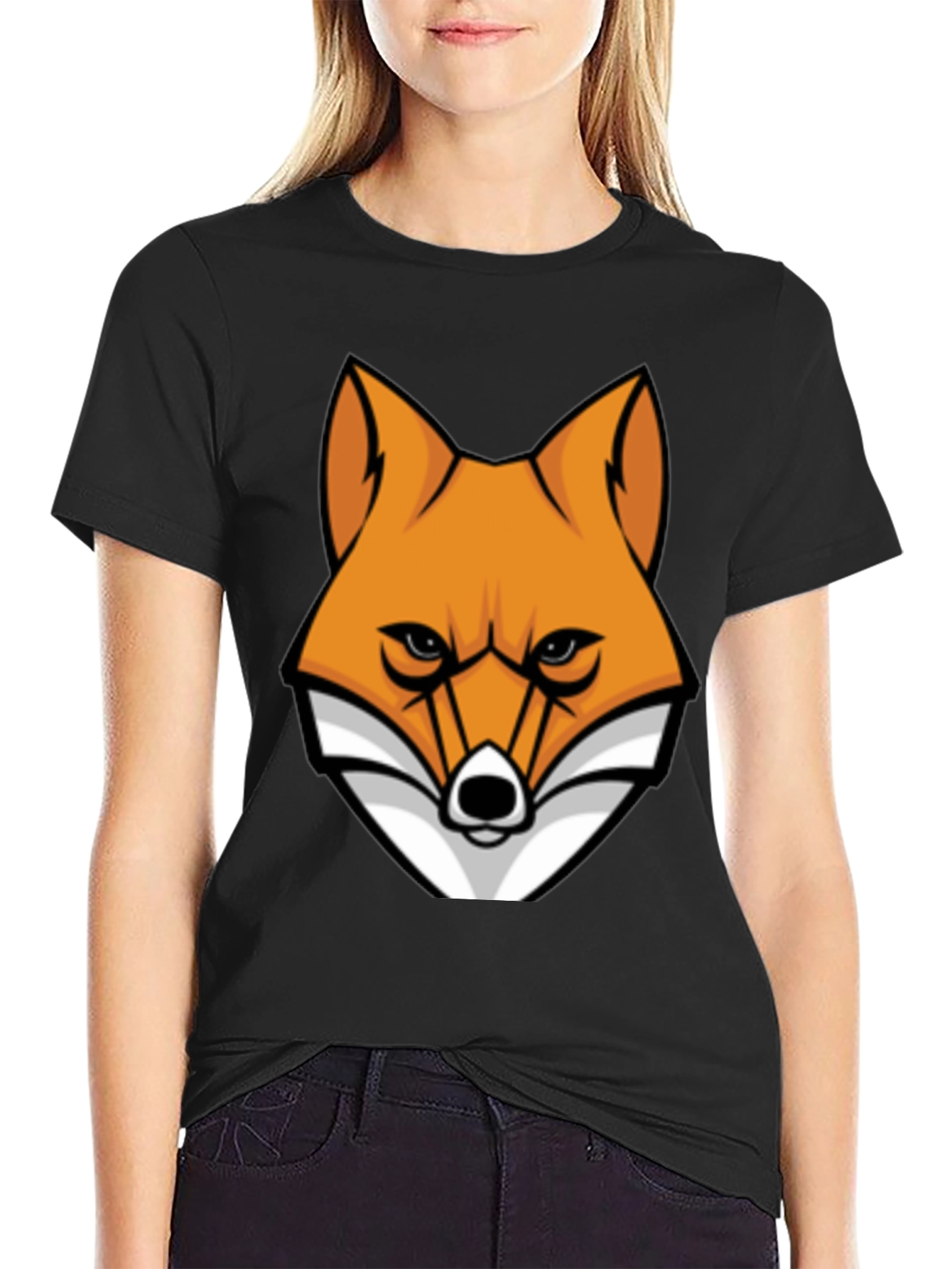 Black Cool Fox Graphic Tee - Black Cotton T-Shirt view 2