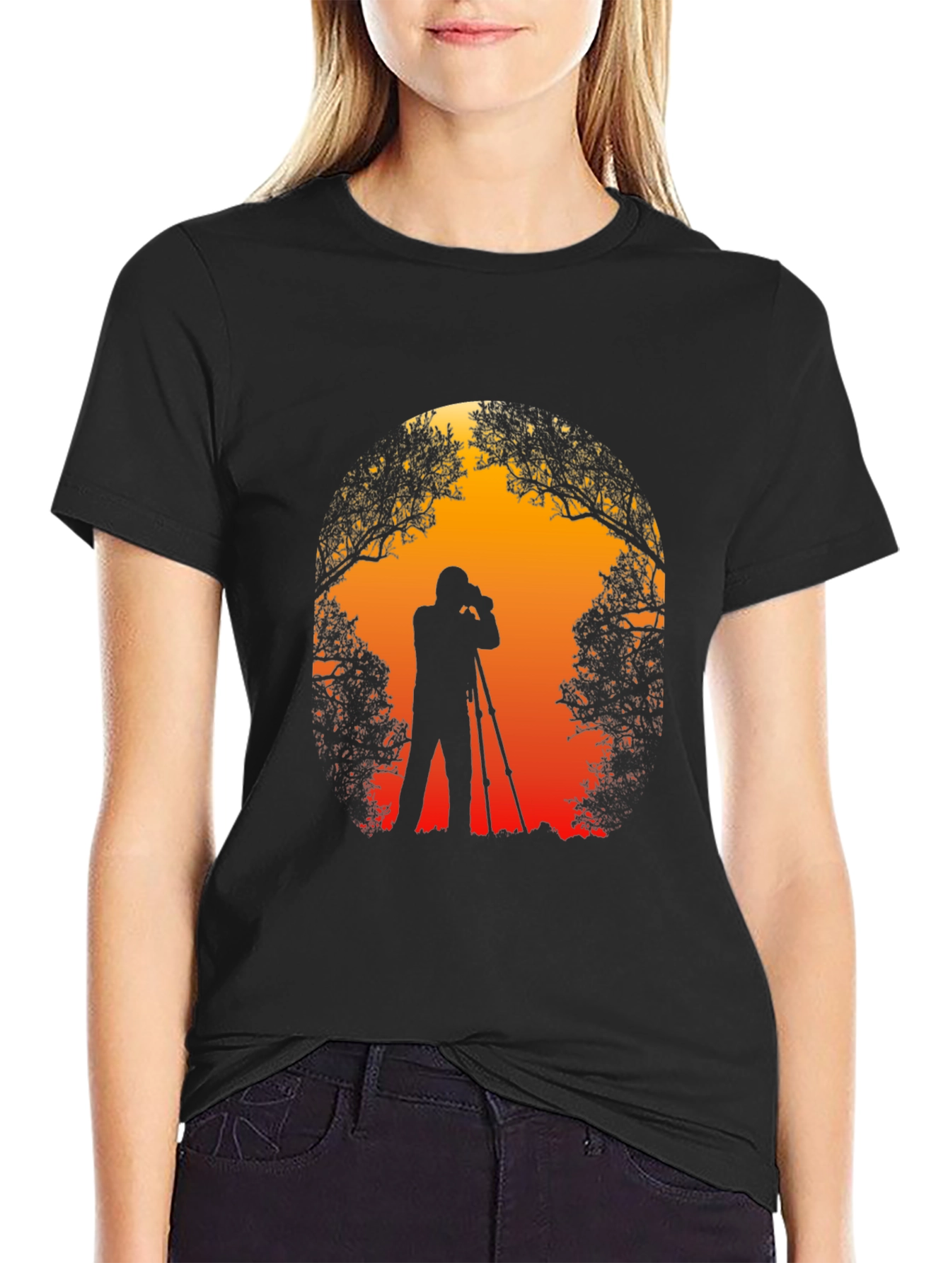 Black Photographer Silhouette Graphic T-Shirt view 2