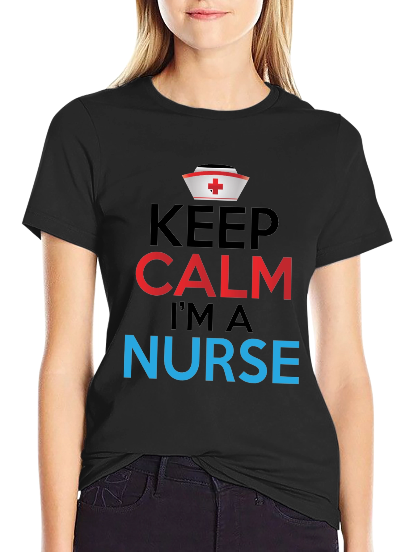 Black Keep Calm I'm a Nurse Graphic Tee view 2