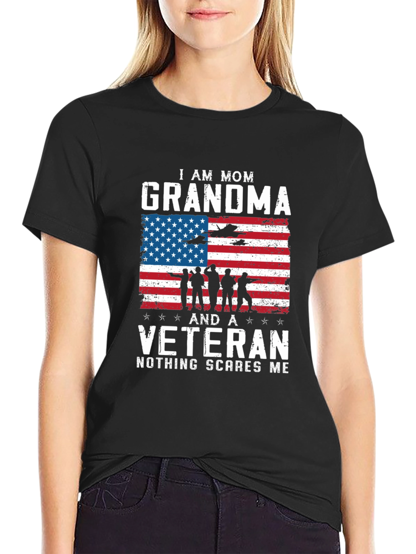 Black Mom Grandma Veteran Graphic Tee view 2
