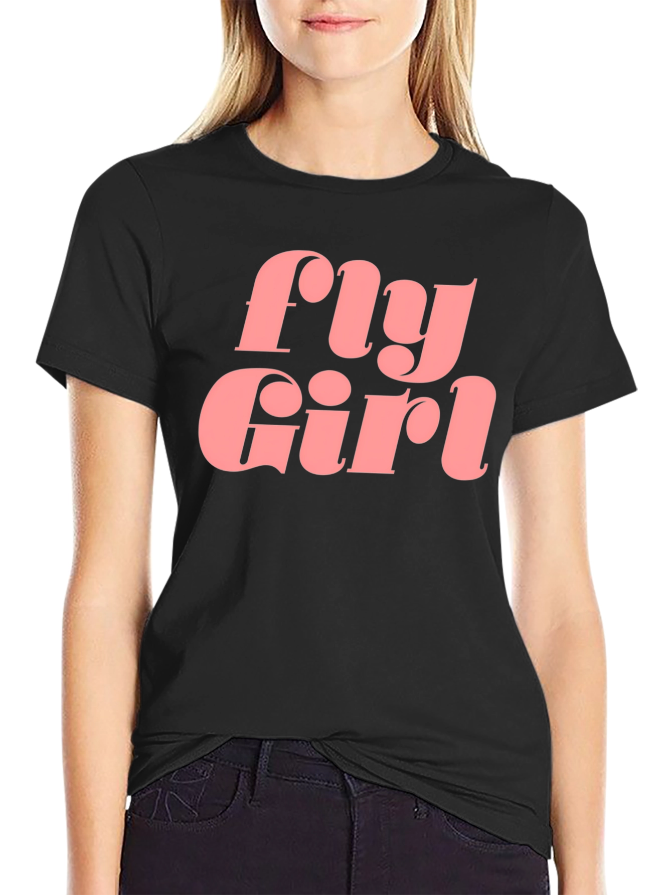 Black Fly Girl Graphic Tee - Retro Style Black T-Shirt view 2
