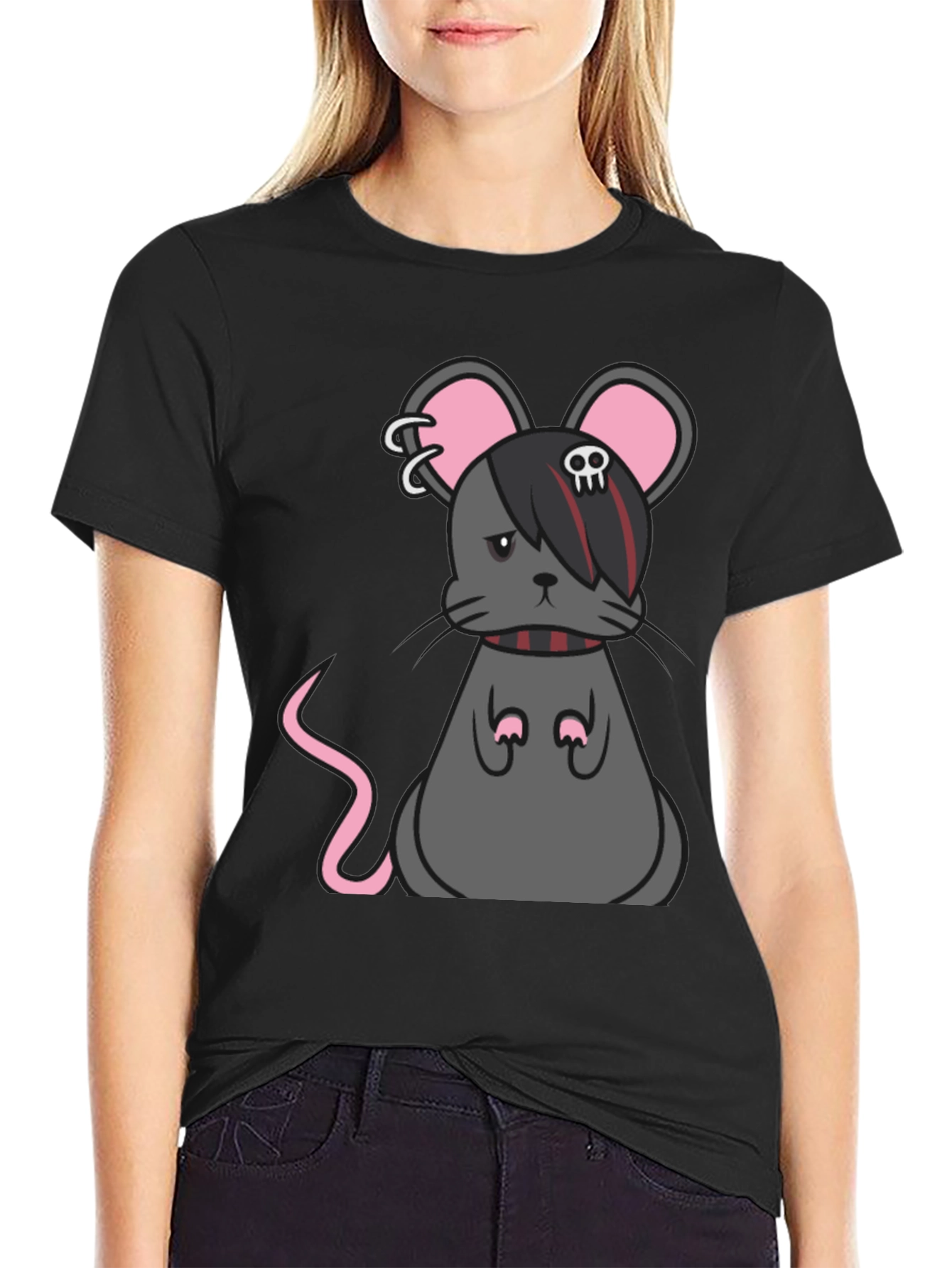 Black Emo Mouse Graphic Tee - Black Cotton Blend view 2
