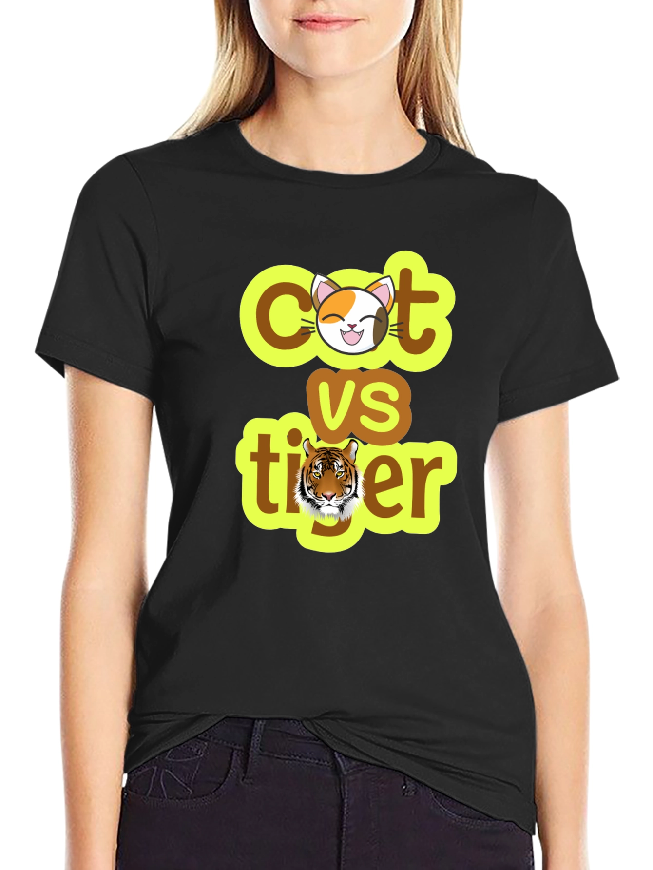 Black Cat vs Tiger Graphic T-Shirt view 2