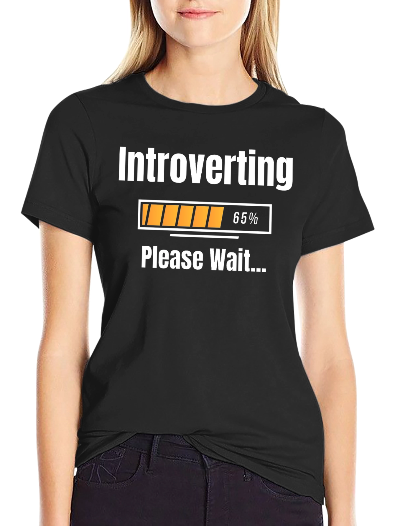 Black Introverting Please Wait T-Shirt - Funny Introvert Tee view 2