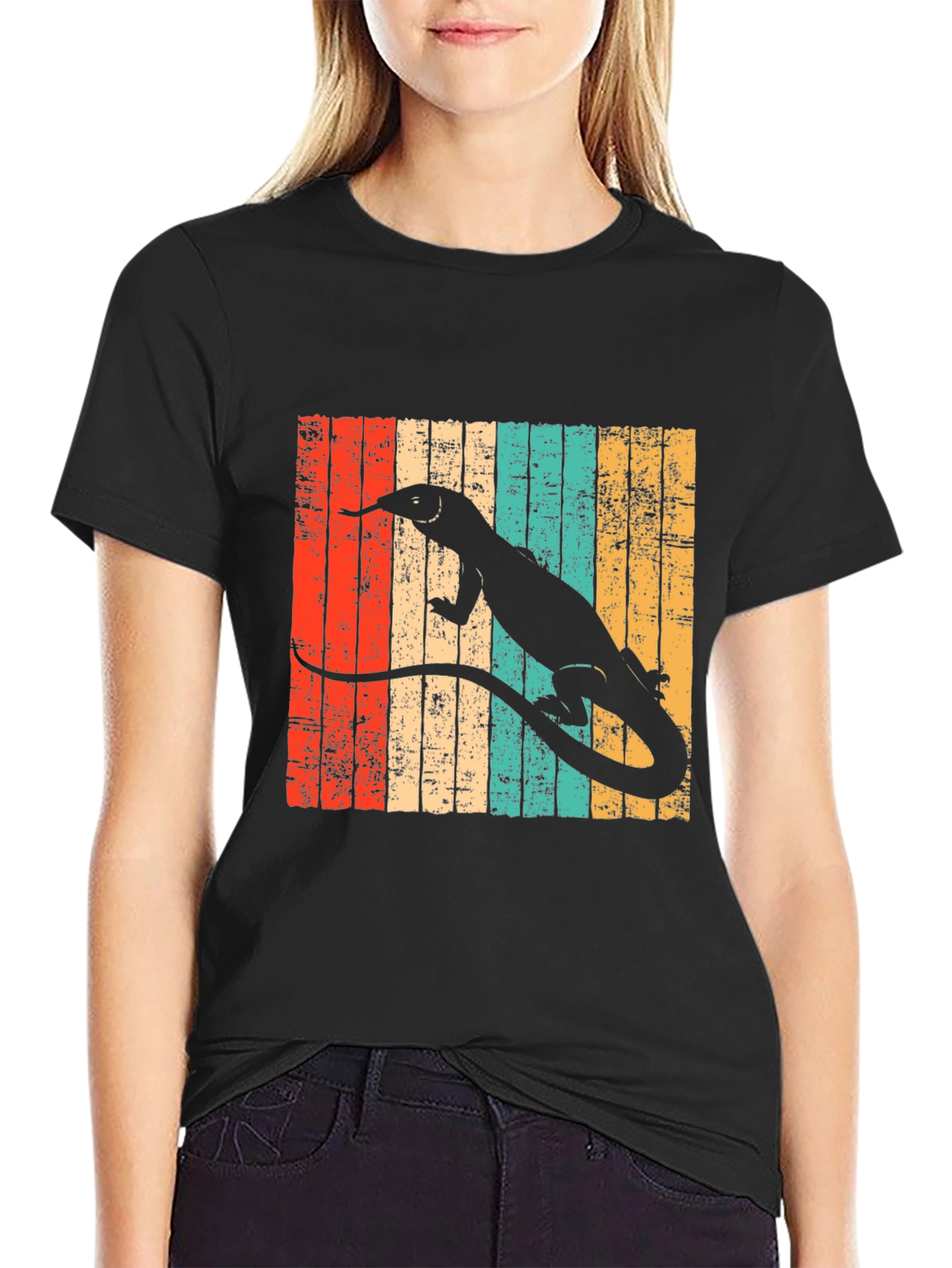 Black Retro Reptile T-Shirt: Lizard Design Tee view 2