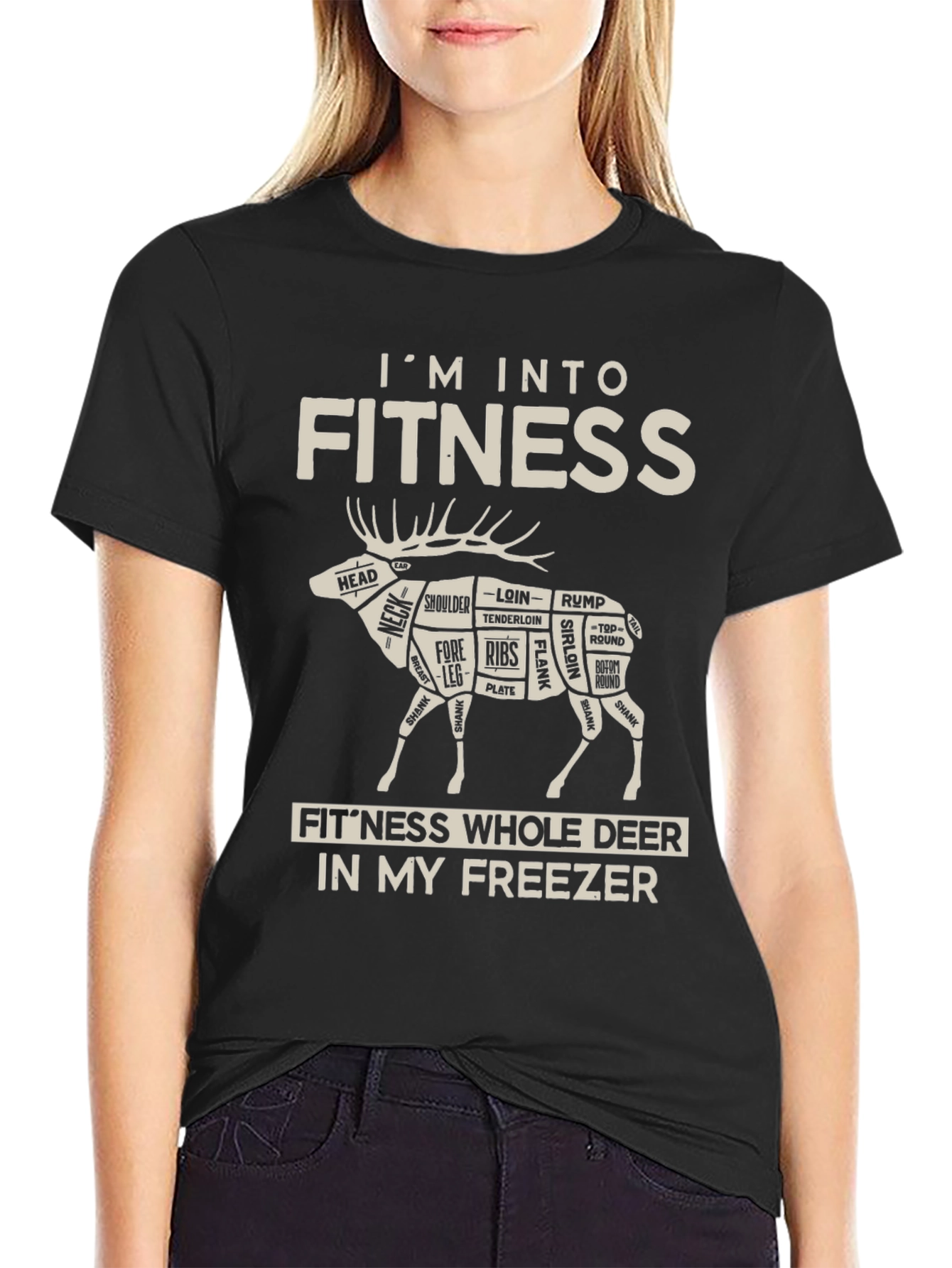 Black Fitness Deer Graphic T-Shirt view 2