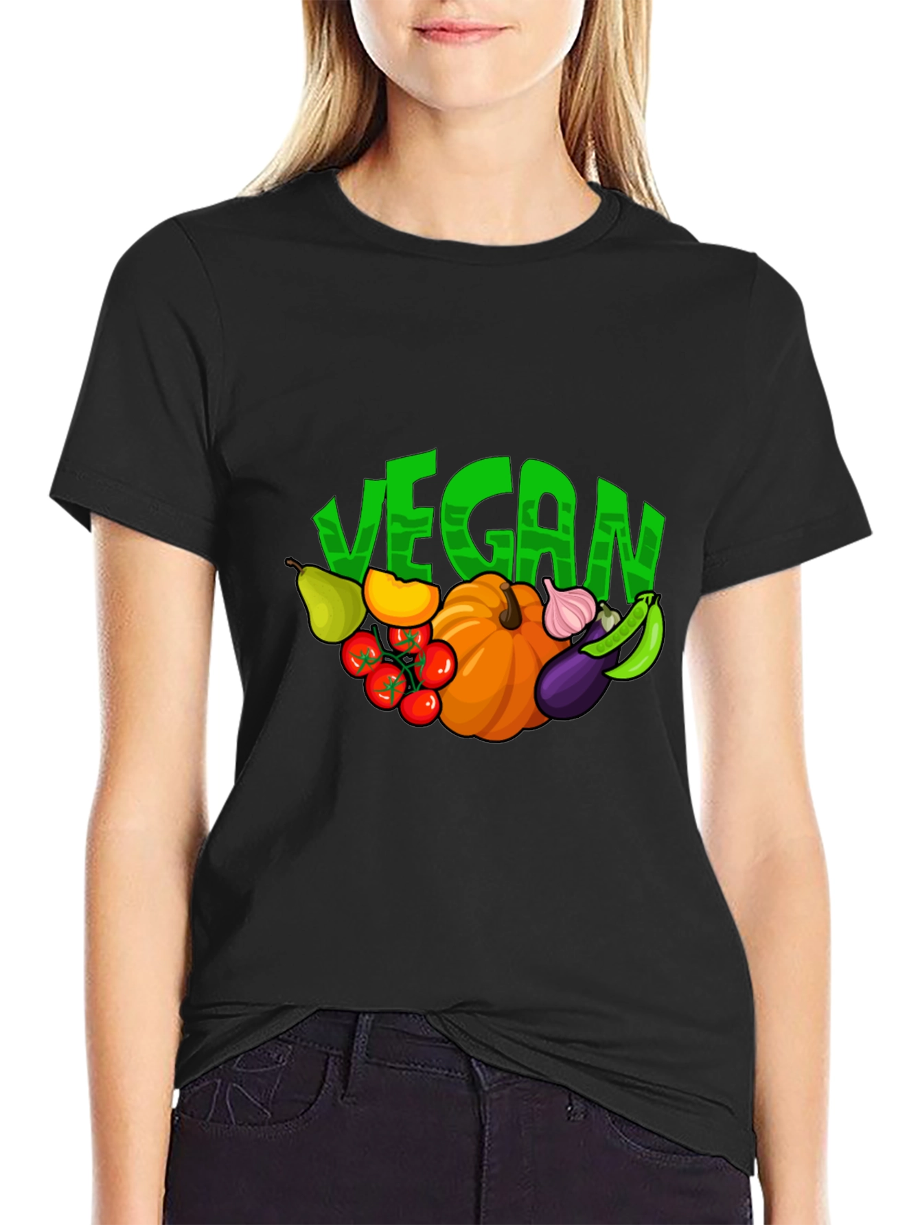 Black Vegan Vegetable Graphic Print T-Shirt view 2