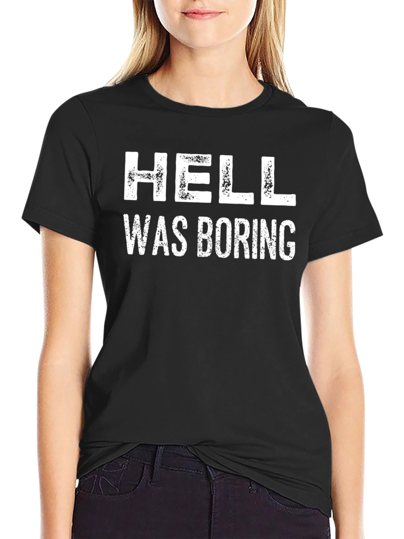 Black Hell Was Boring Graphic Tee - Black Cotton view 2