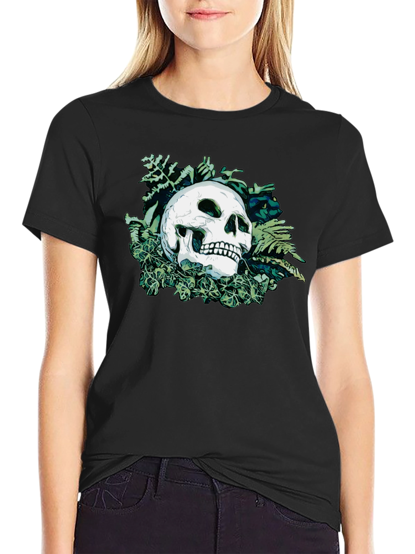 Black Skull & Foliage Graphic Tee - Classic Black view 2