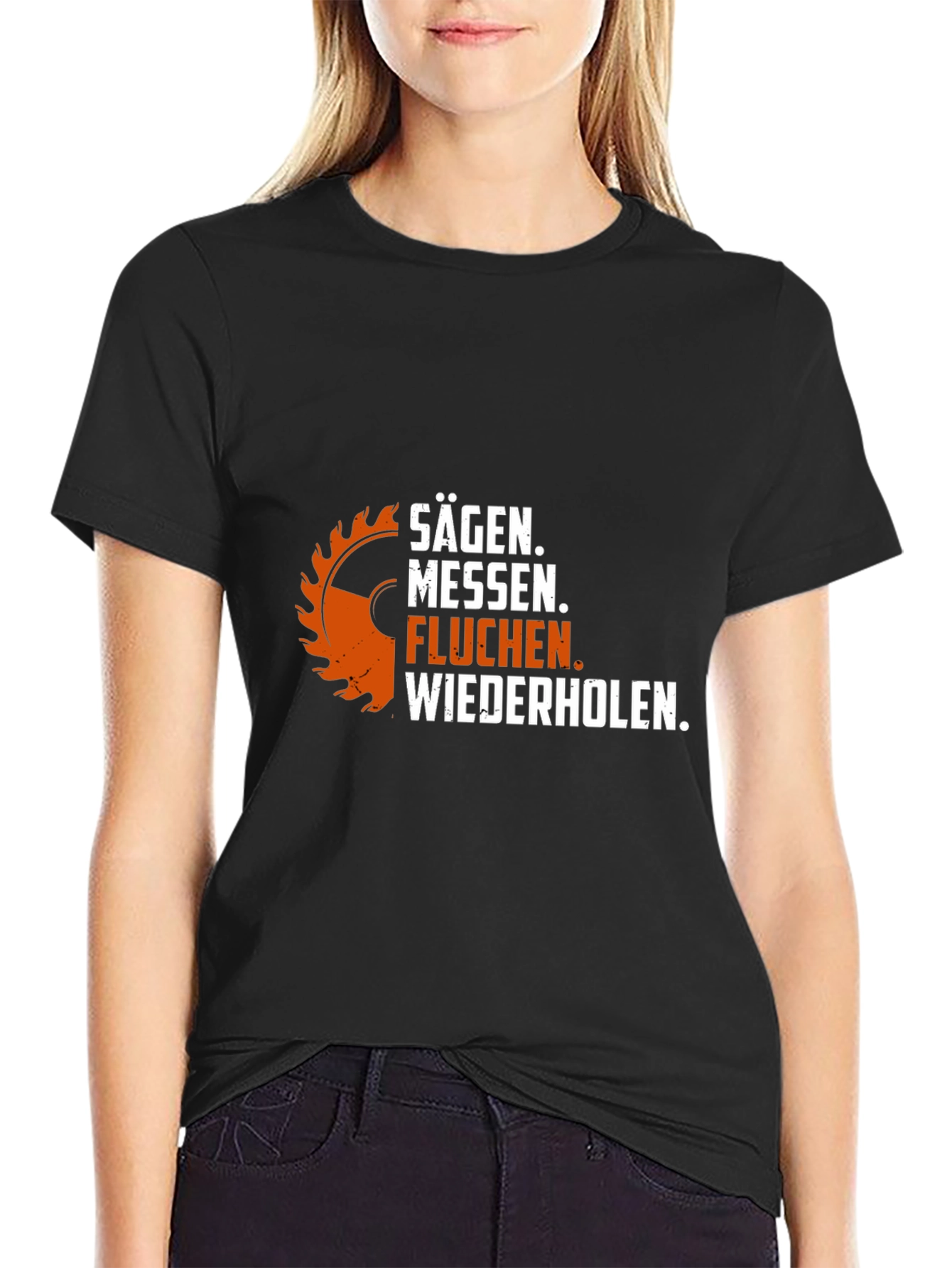 Black Sägen Messen T-Shirt: Funny Woodworking Shirt view 2