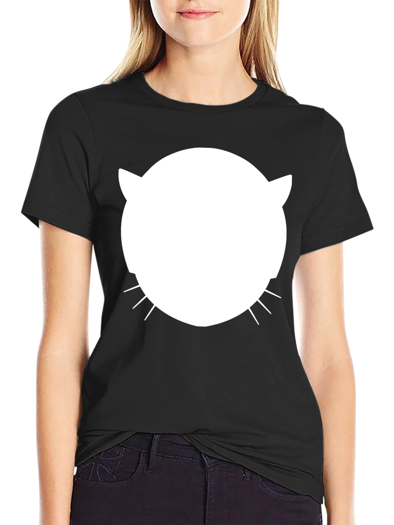 Black Cool Cat Face Graphic Tee - Black Cotton Blend view 2