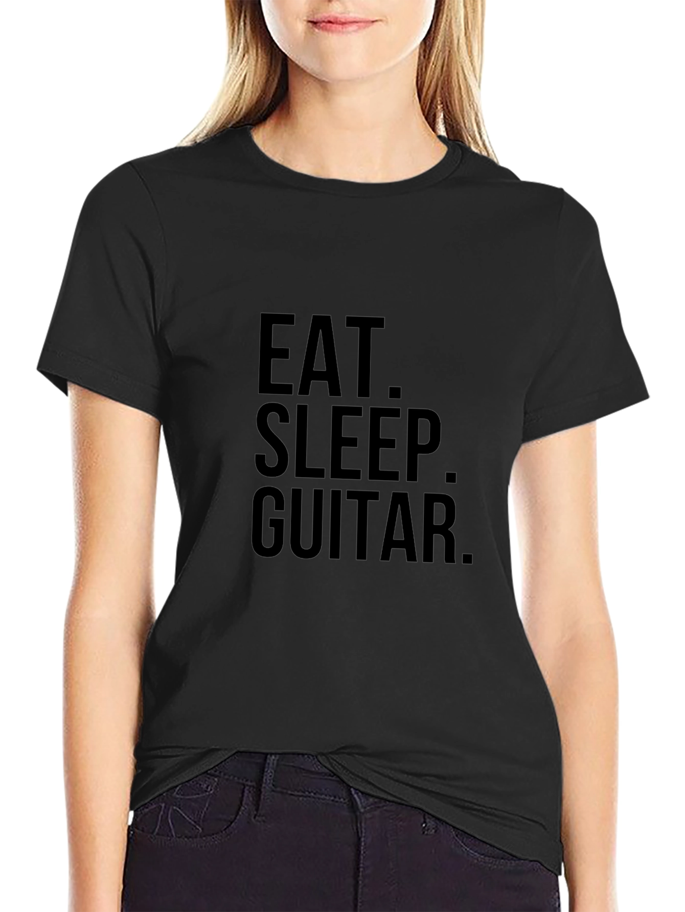 Black Eat Sleep Guitar Black Graphic Tee Shirt view 2