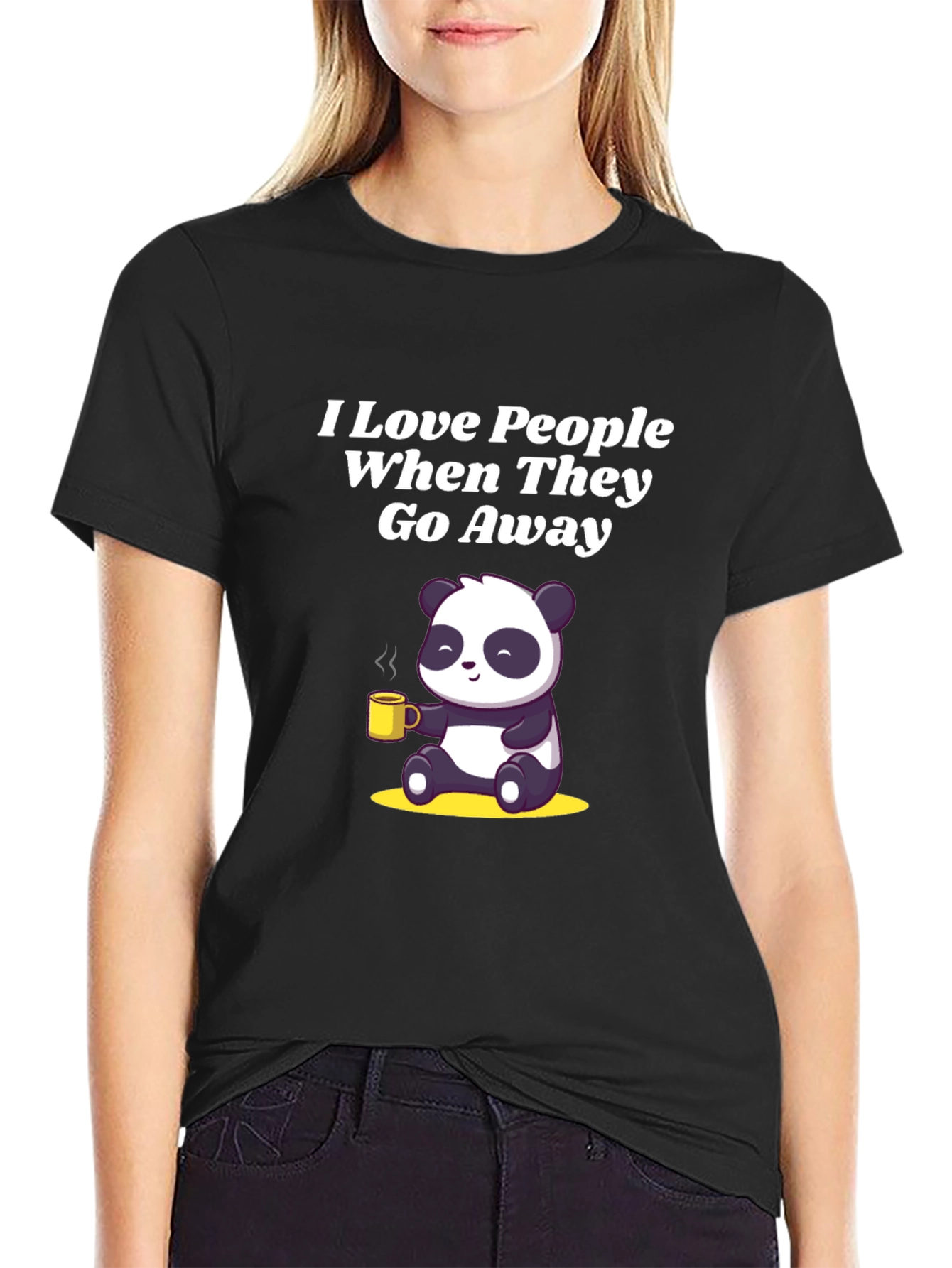 Black Funny Panda T-Shirt: I Love People When They Go Away view 2