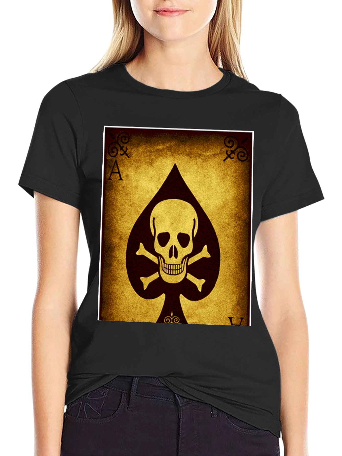 Black Ace of Spades Skull T-Shirt - Black Cotton Tee view 2