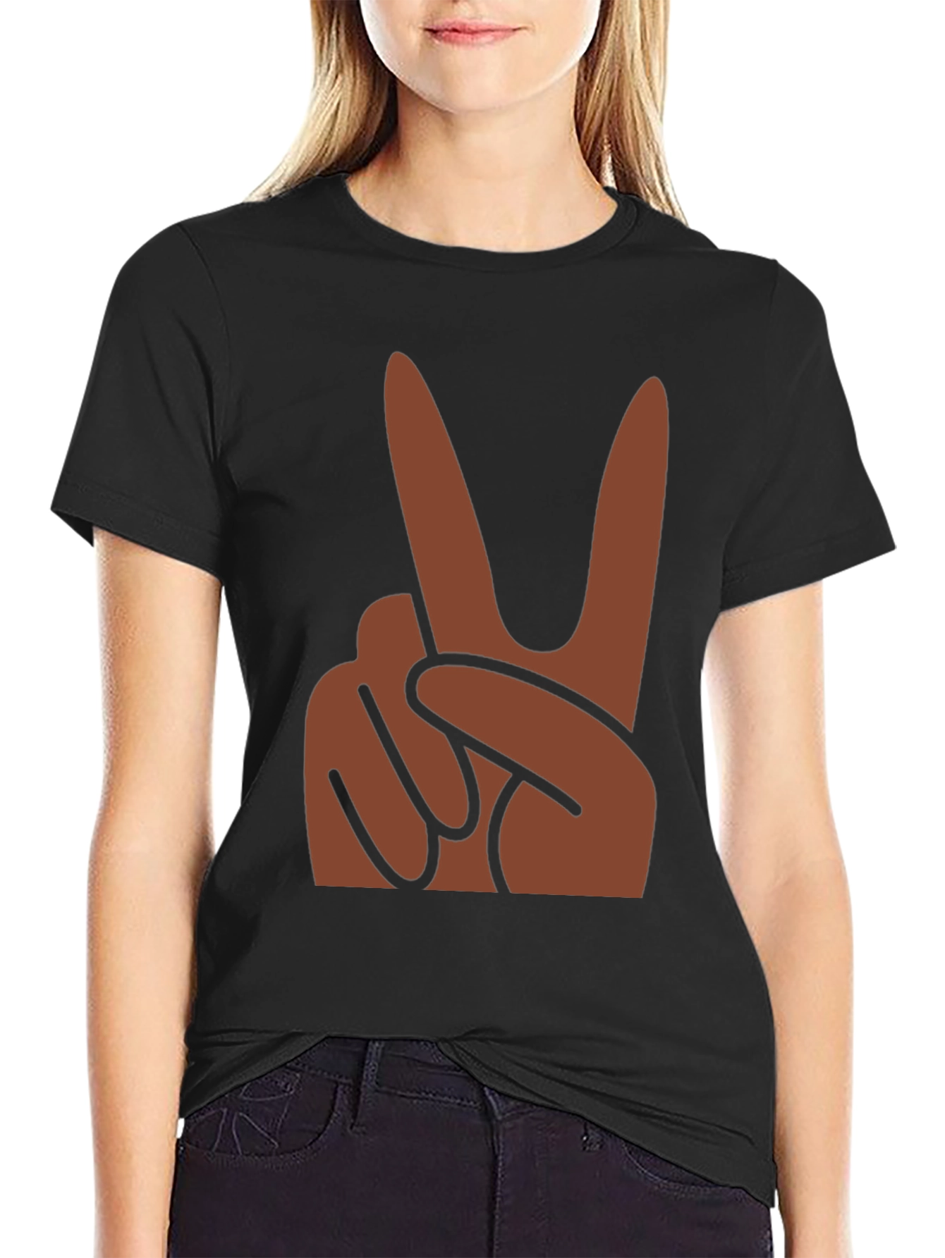 Black Peace Hand Sign Graphic Black T-Shirt view 2