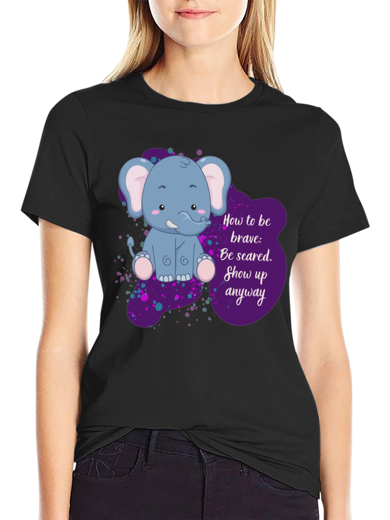 Black Be Brave Elephant T-Shirt - Inspirational Graphic Tee view 2