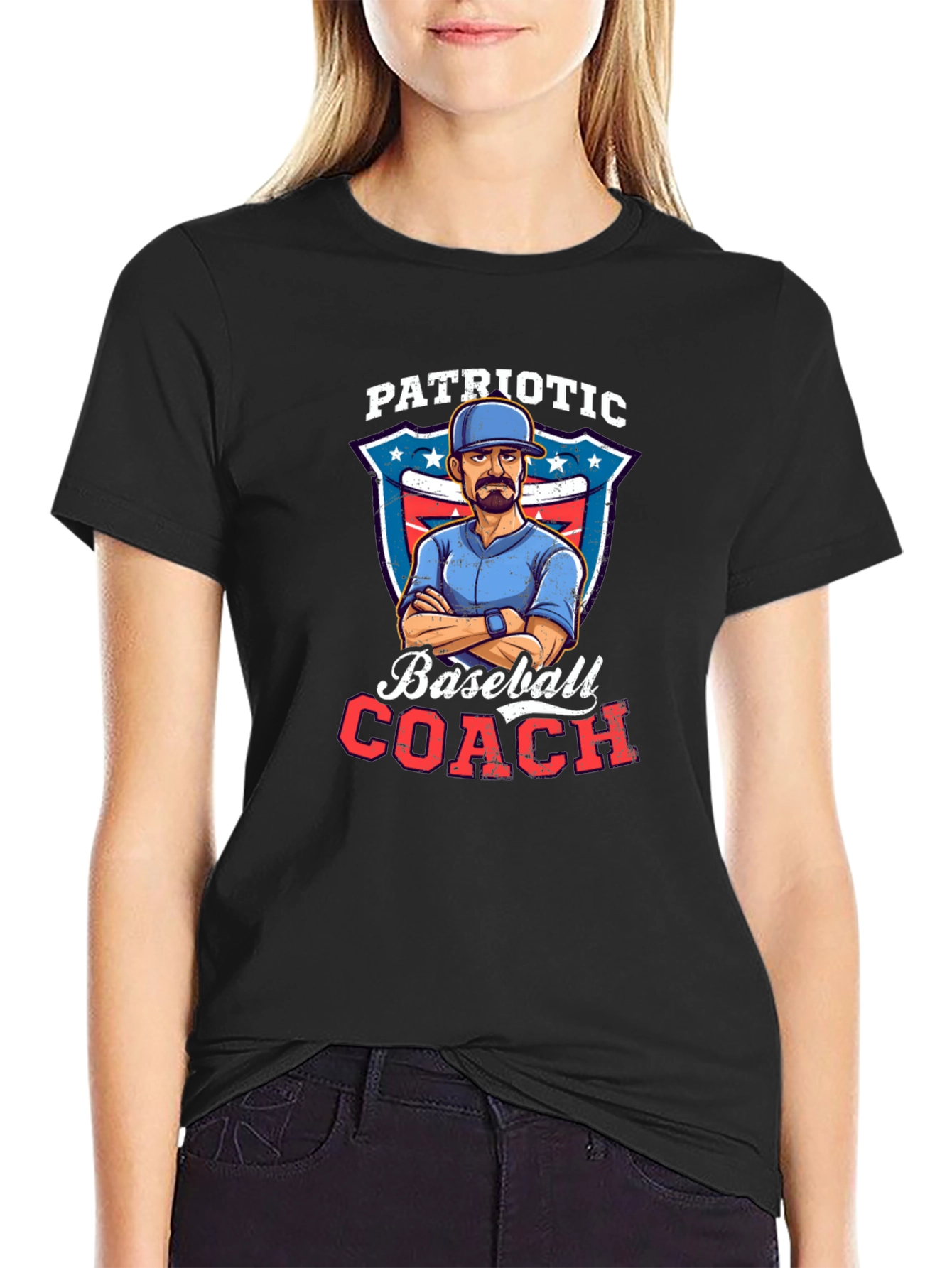 Black Patriotic Baseball Coach Graphic Tee view 2