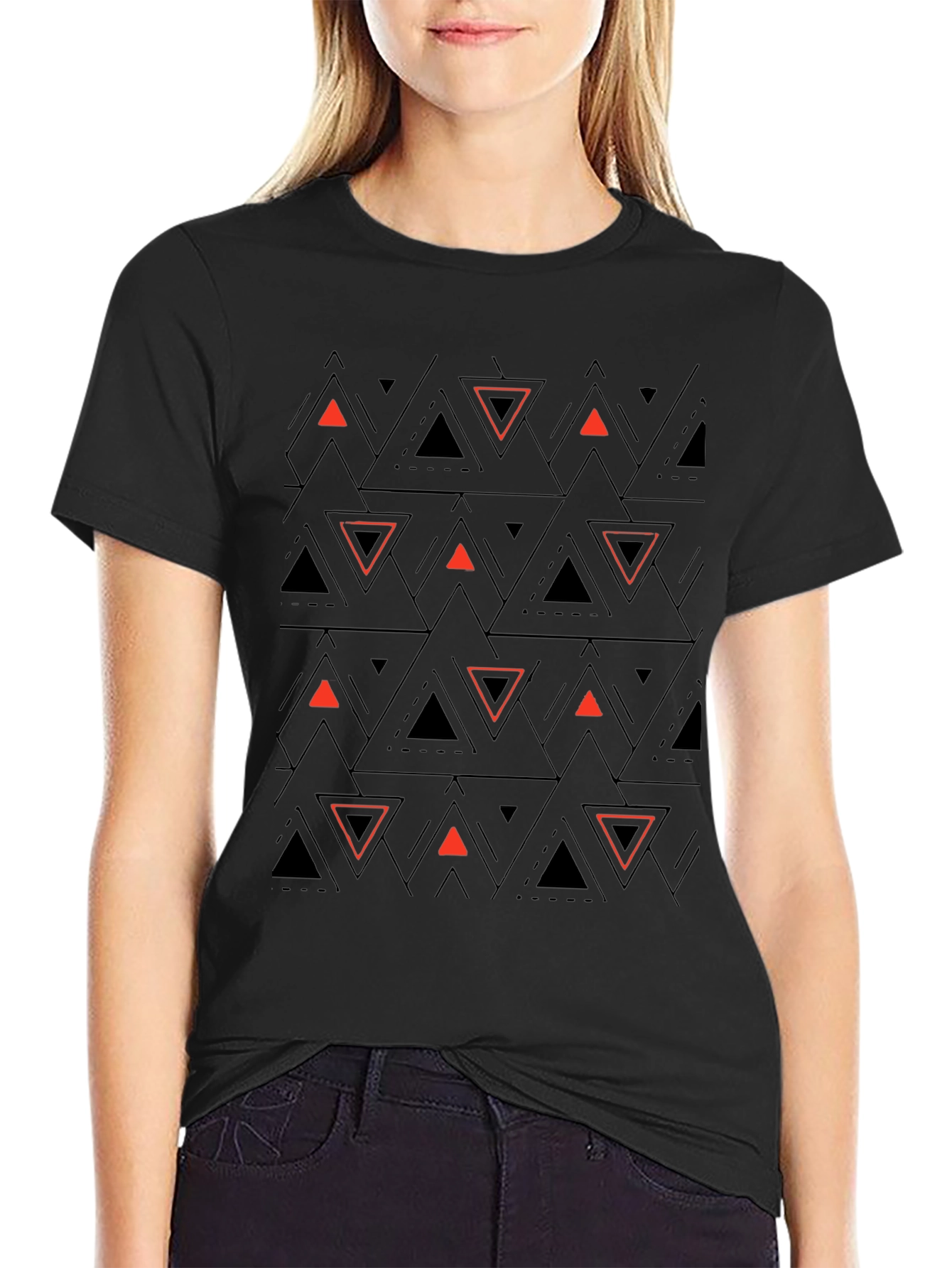 Black Geometric Triangle T-Shirt - Modern Design view 2