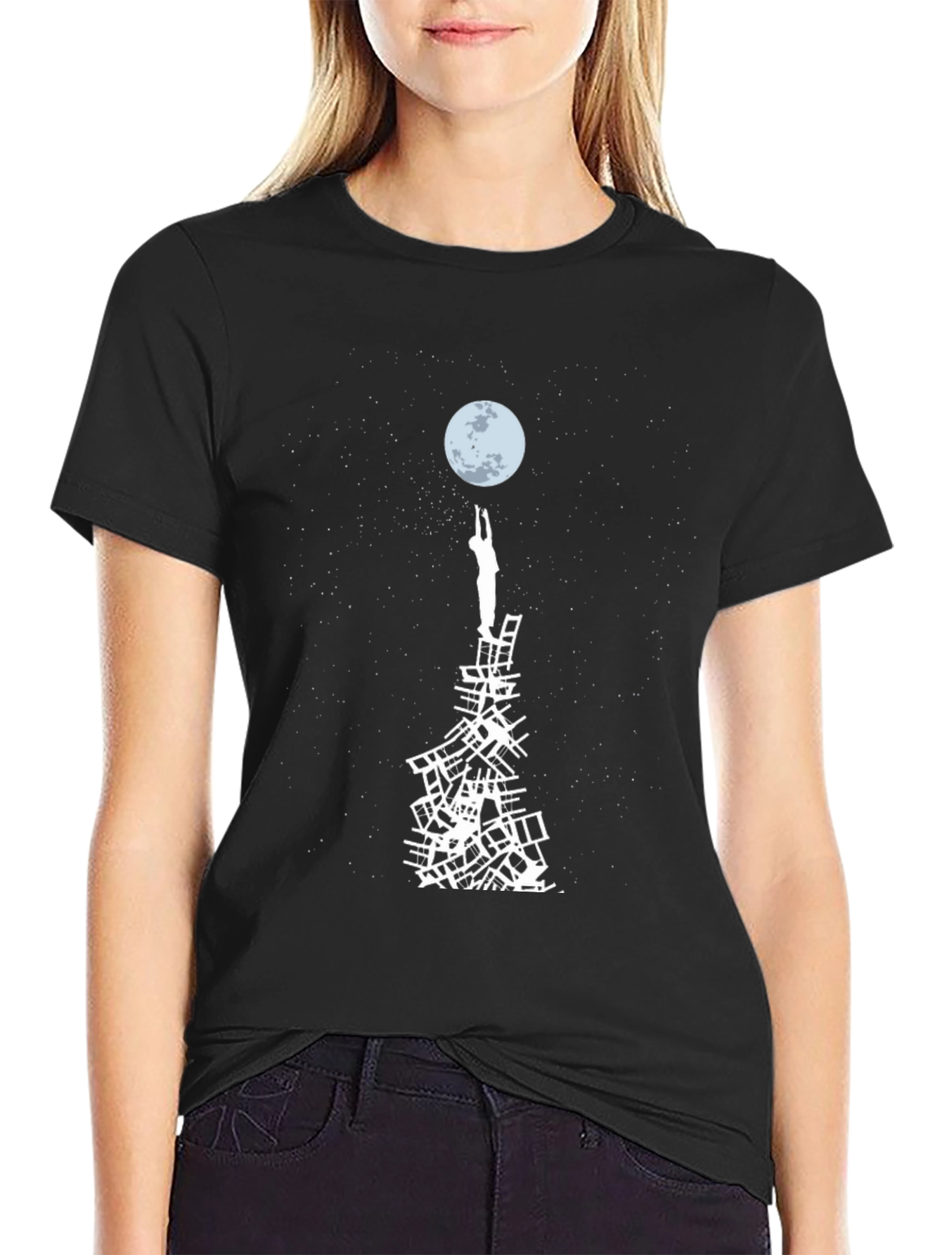 Black Reach for the Moon Graphic T-Shirt - Black view 2