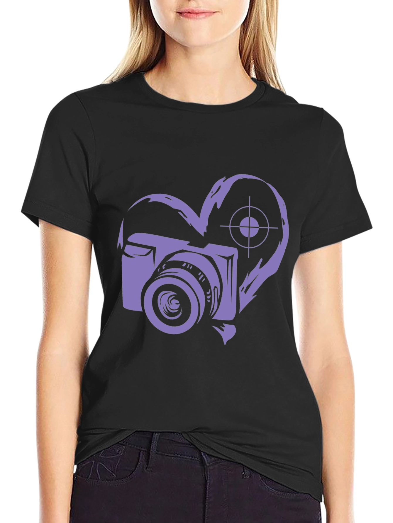 Camera Heart Graphic Black T-Shirt - 2