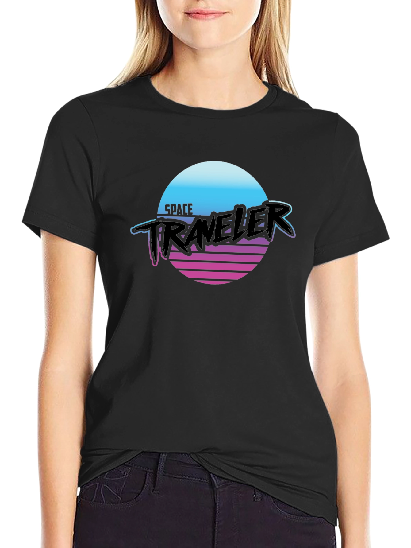 Black Retro Space Traveler Black T-Shirt - Sci-Fi Graphic Tee view 2