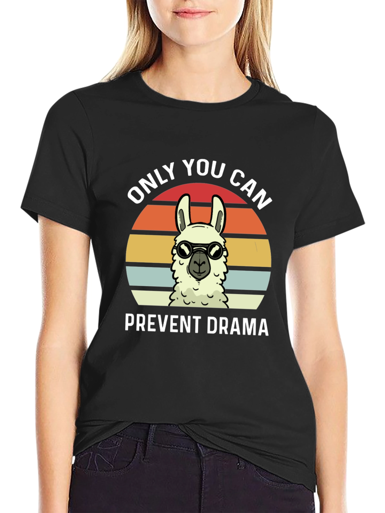 Black Funny Llama Drama Prevention T-Shirt view 2
