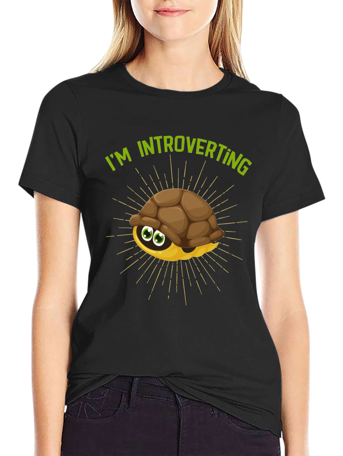 Black Introverting Turtle Graphic Tee - Black view 2