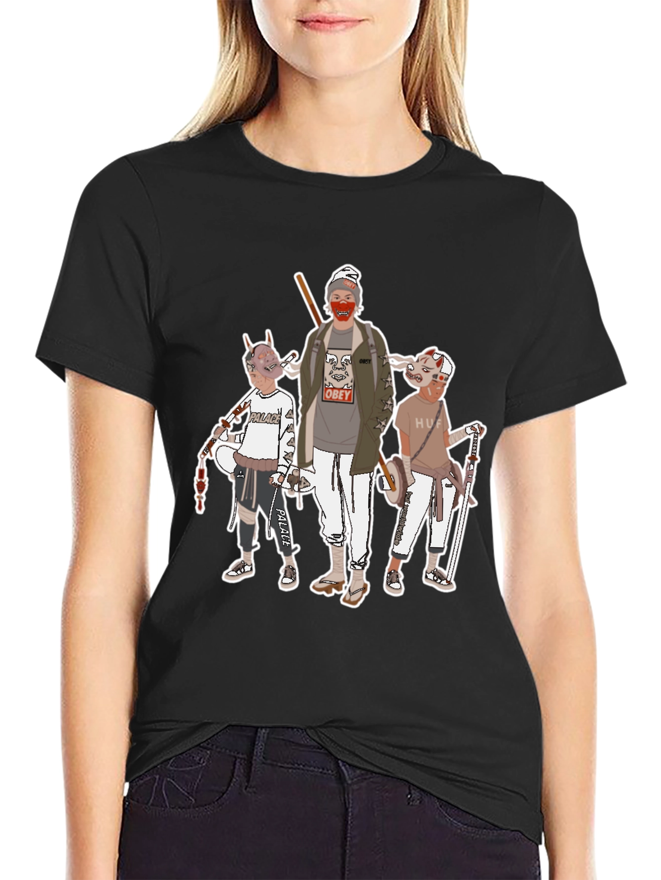 Black Graphic Print Crew Neck T-Shirt view 2