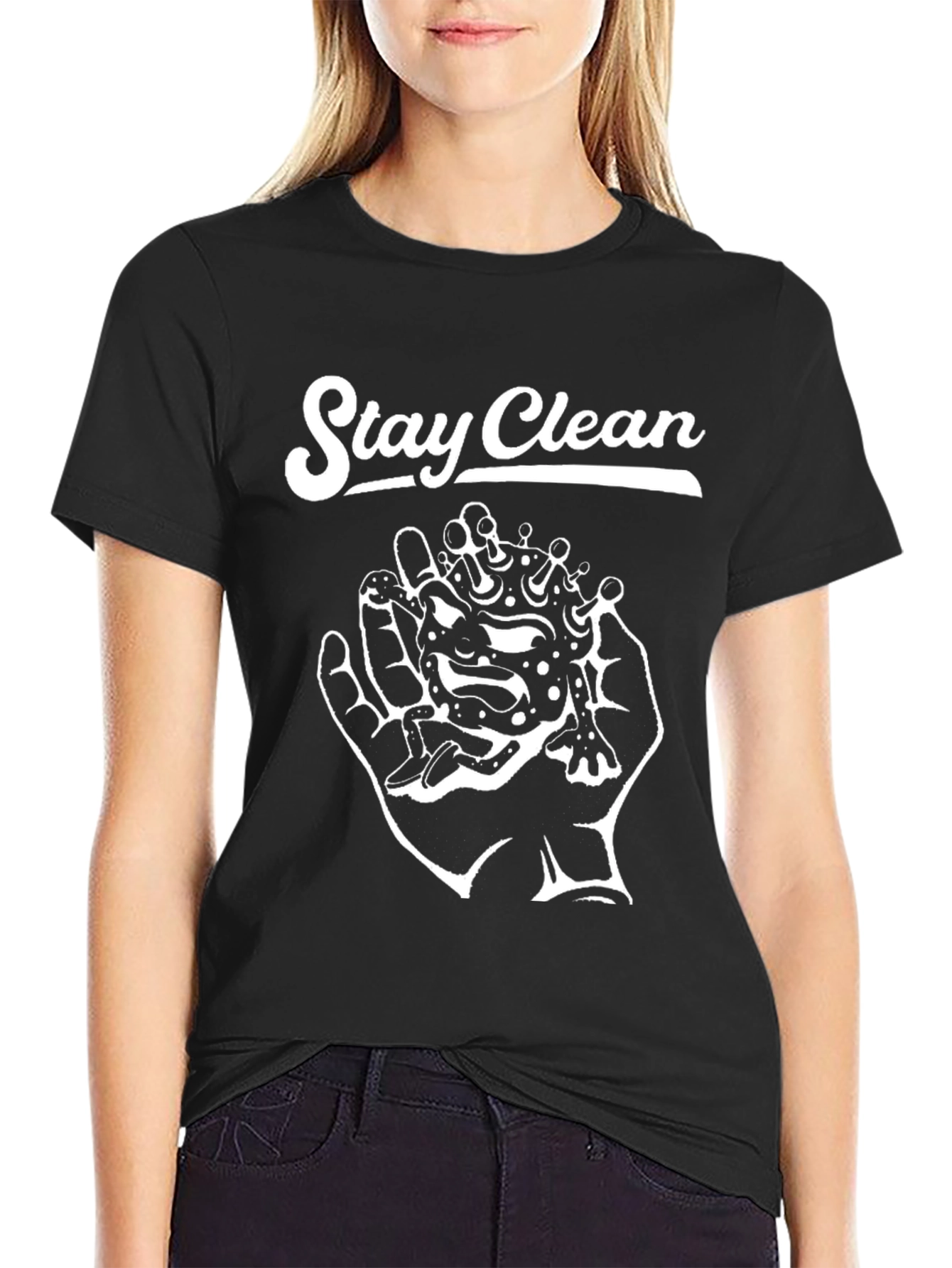 Black Stay Clean Graphic Tee - Black Cotton T-Shirt view 2