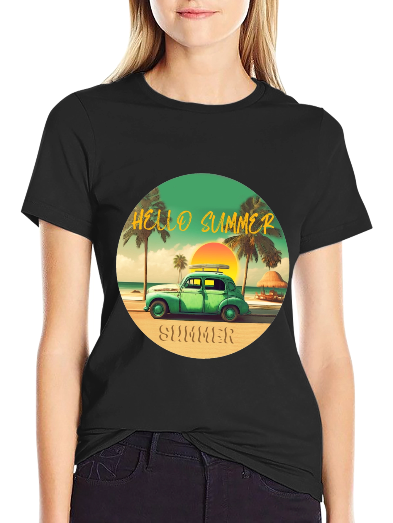 Black Summer Beach Car T-Shirt view 2