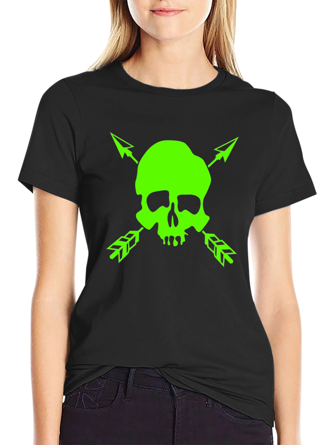 Black Skull & Arrows Graphic Tee - Bold Black T-Shirt view 2