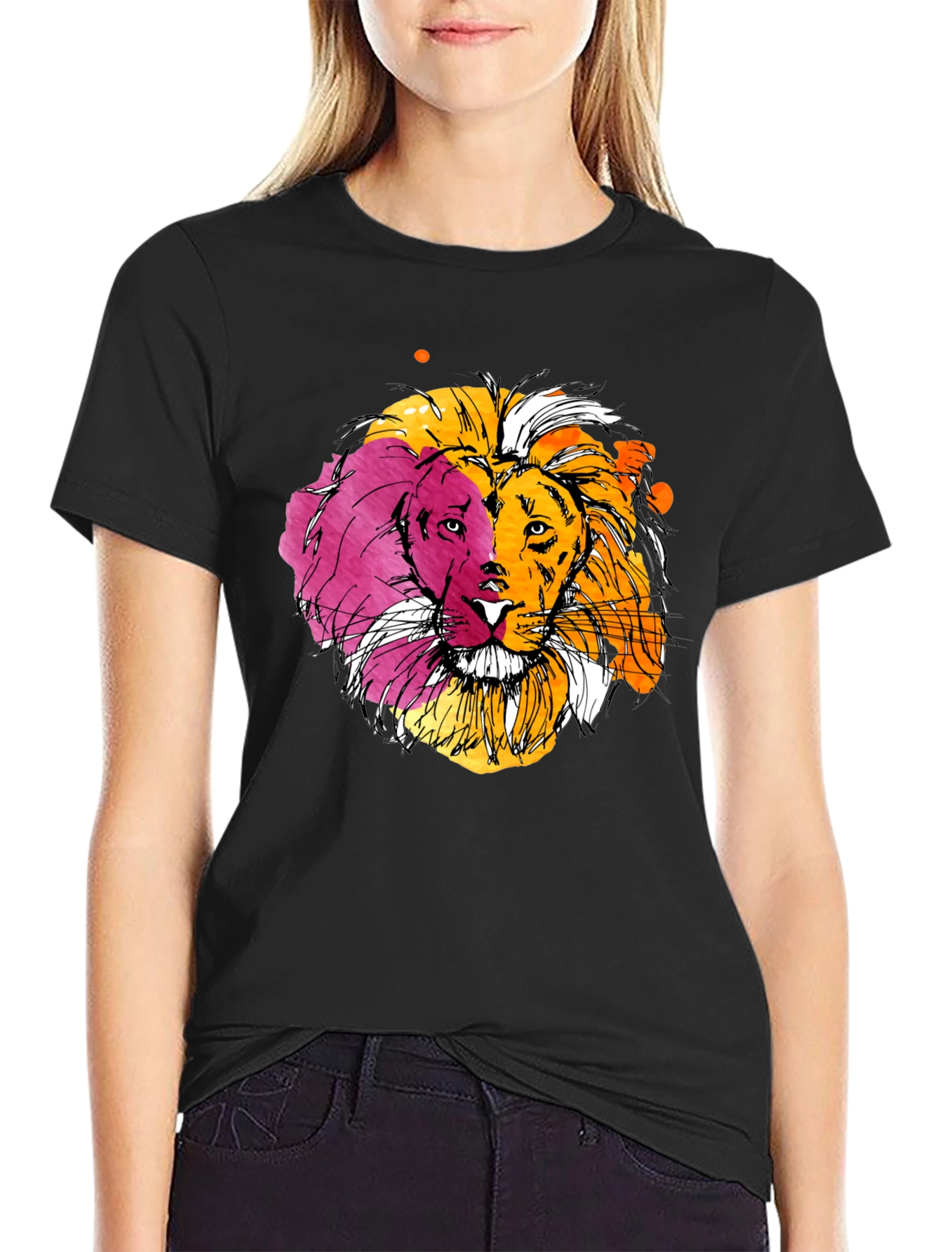 Black Lion Graphic Print Black T-Shirt view 2