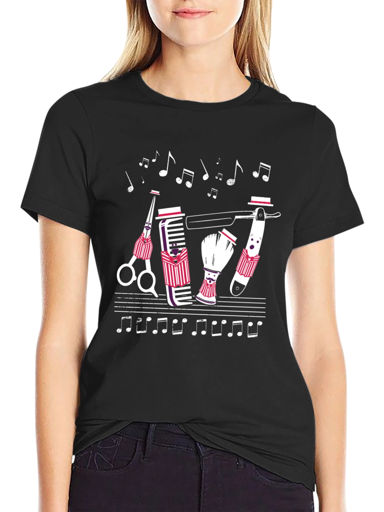 Black Barber Shop Quartet T-Shirt - Musical Barber Design view 2