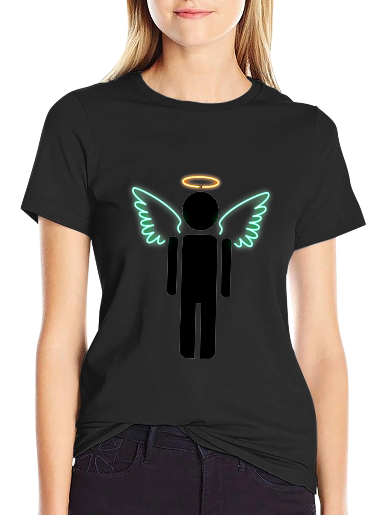 Black Angel Stick Figure Graphic Tee - Men's Black T-Shirt view 2