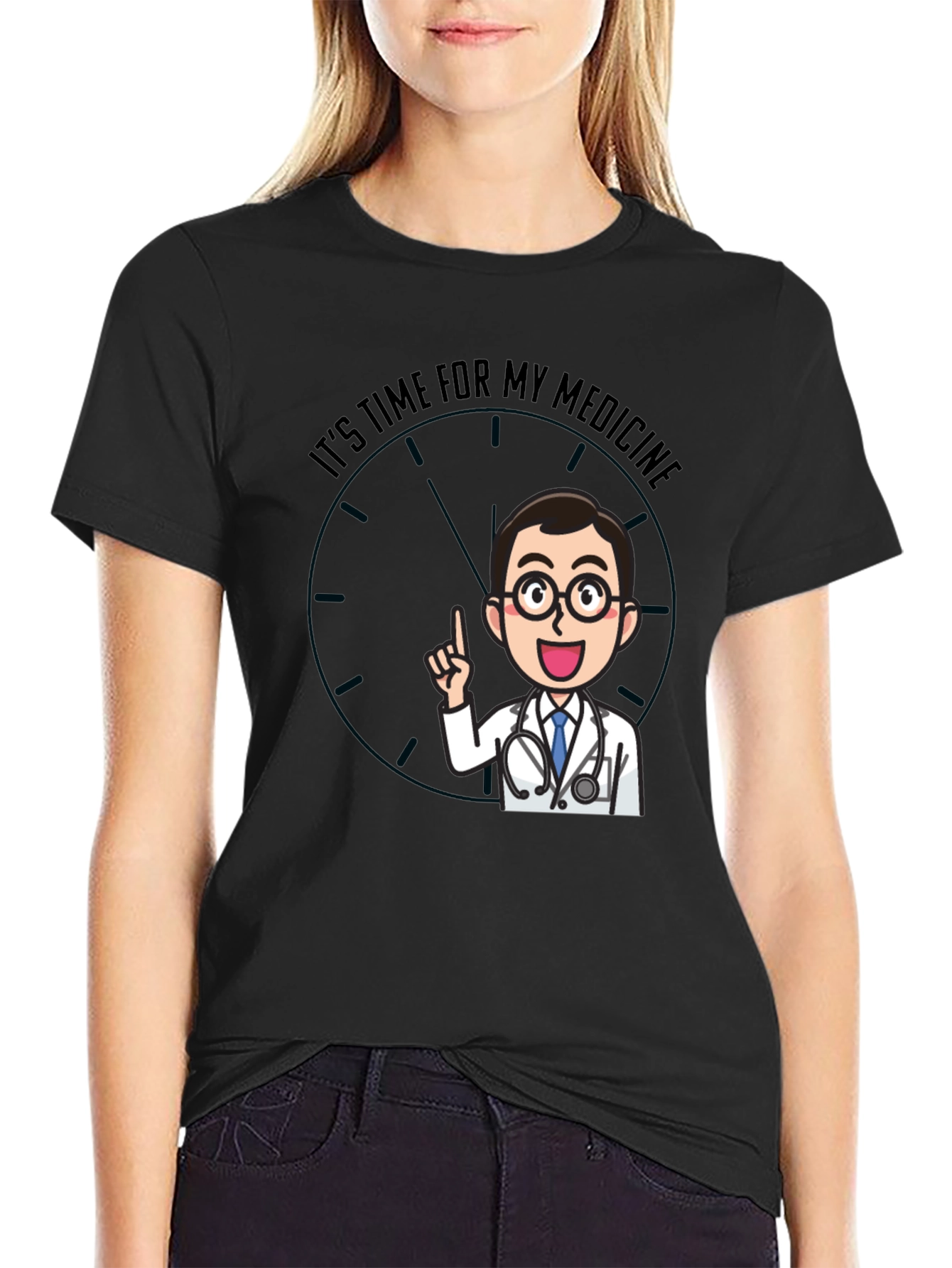 Black Time For Medicine Doctor Graphic T-Shirt view 2