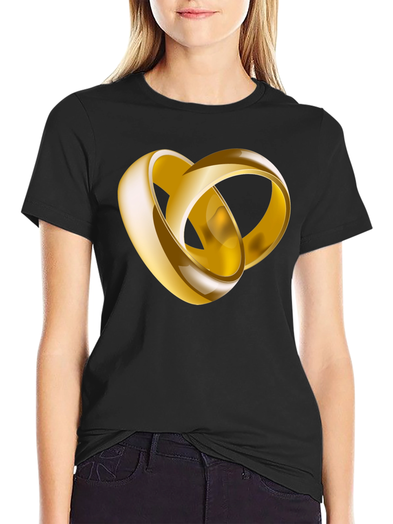 Black Gold Rings Graphic Black T-Shirt view 2