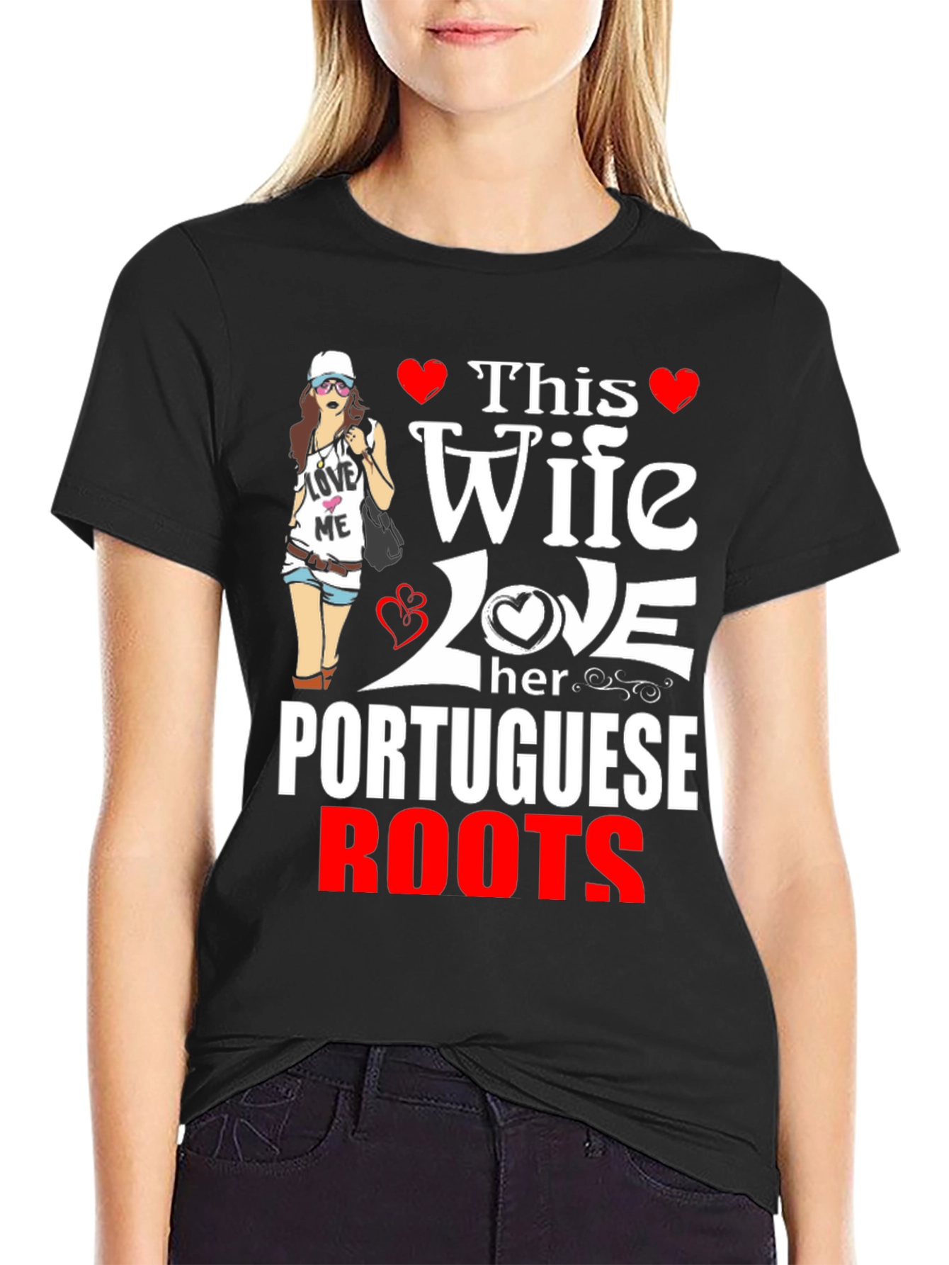 Black Wife Loves Portuguese Roots T-Shirt view 2