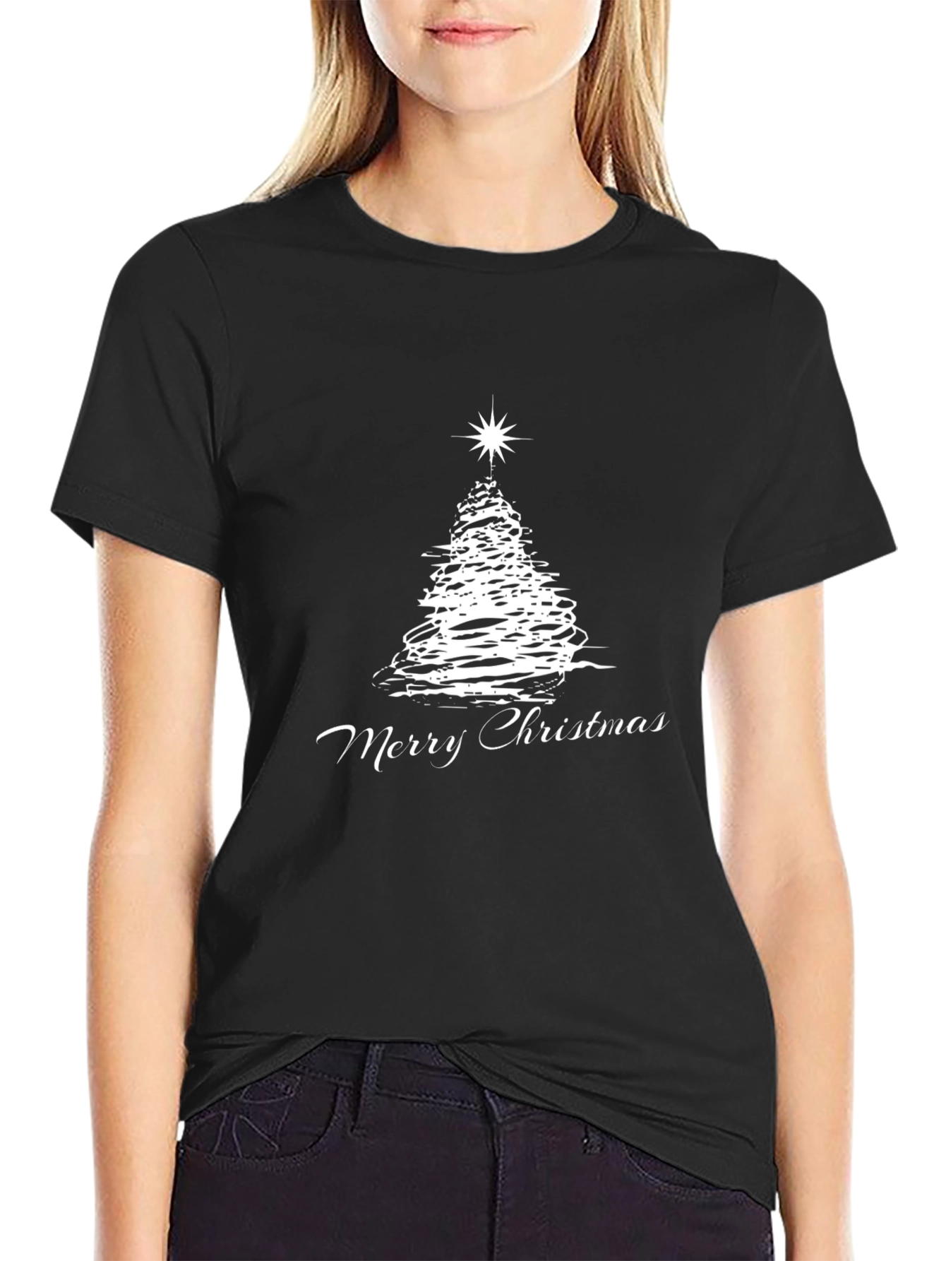 Black Christmas Tree Graphic Tee - Festive Holiday Shirt view 2