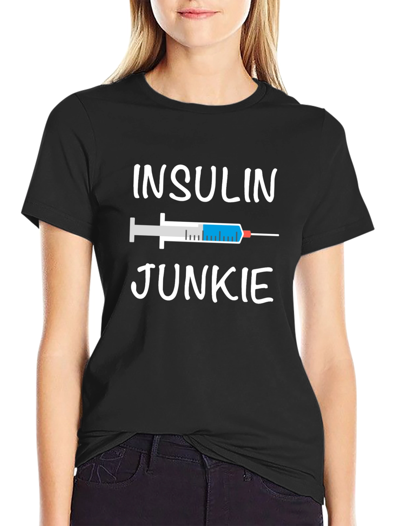 Black Insulin Junkie T-Shirt - Diabetic Awareness Tee view 2