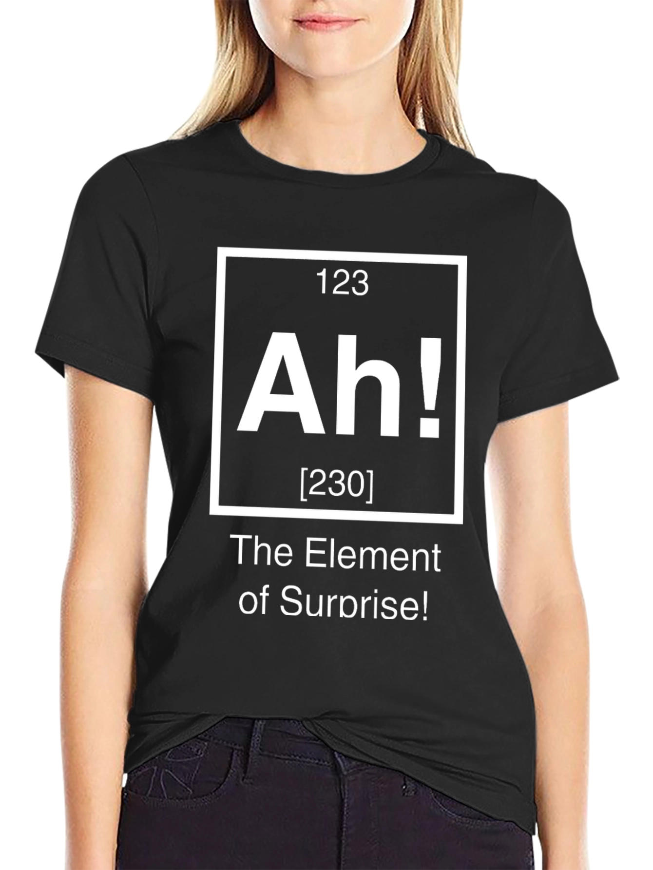 Black Element of Surprise Funny Periodic Table T-Shirt view 2