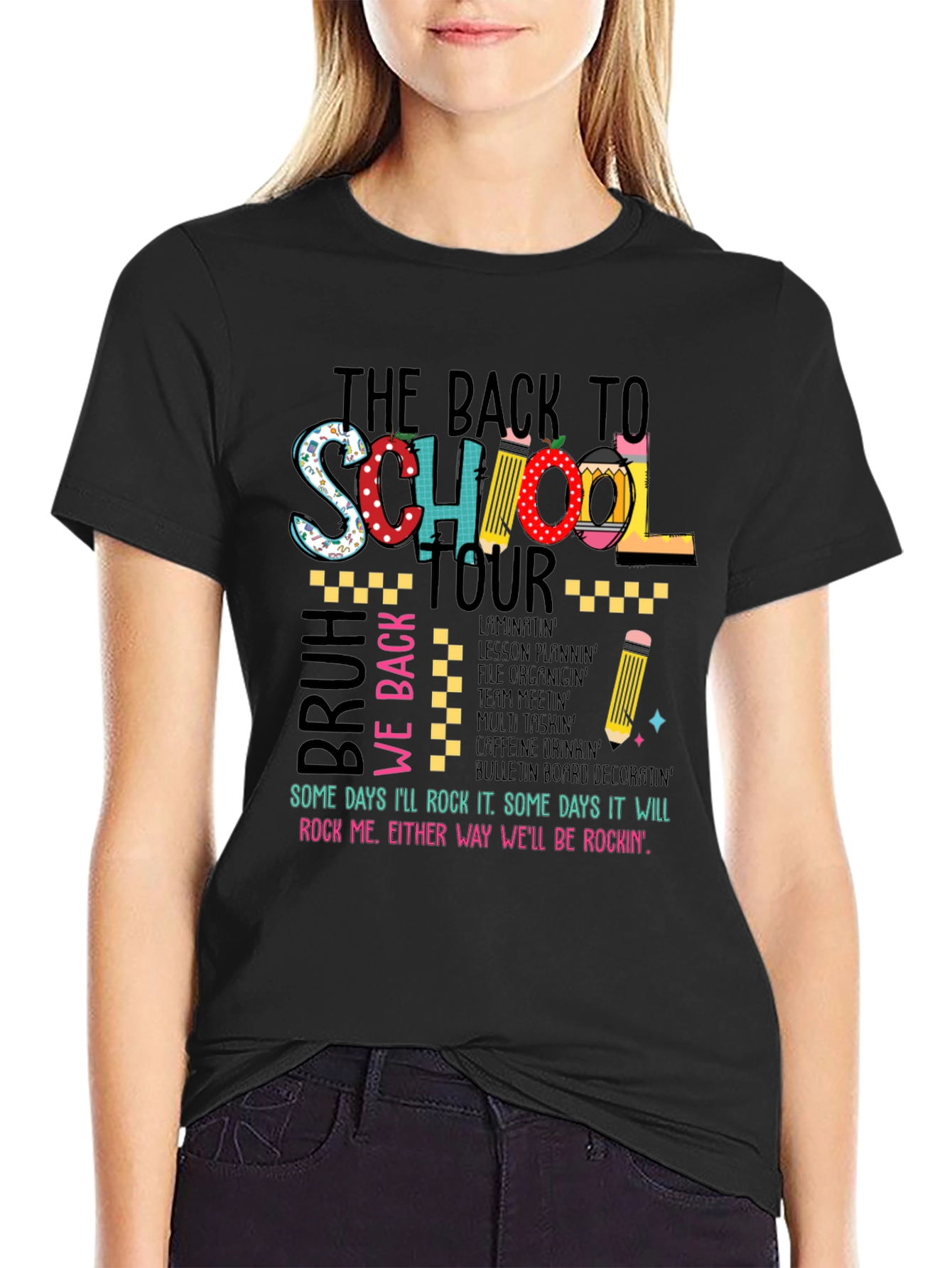 Black Back to School Teacher T-Shirt view 2