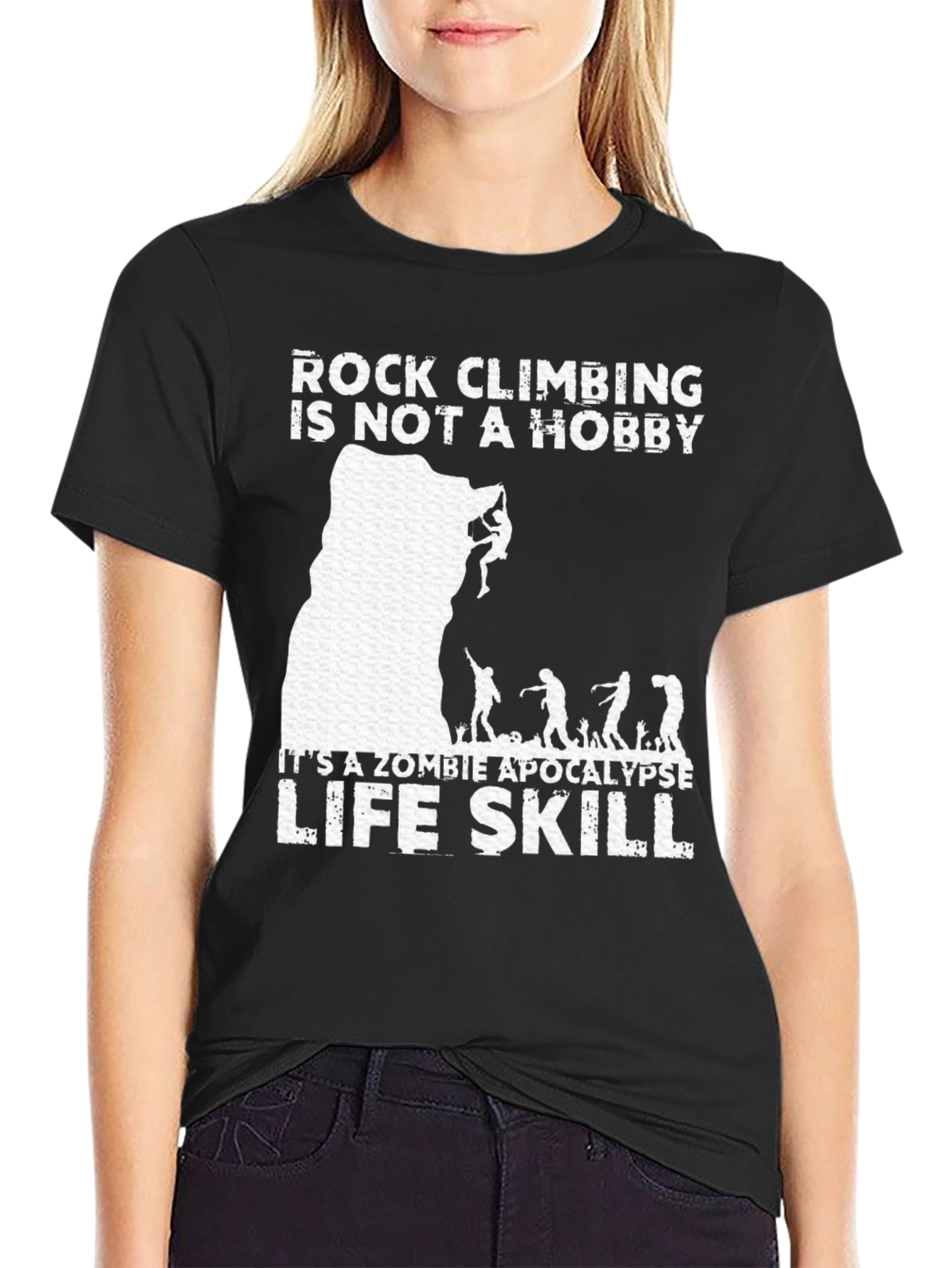 Black Rock Climbing Zombie Apocalypse Life Skill T-Shirt view 2