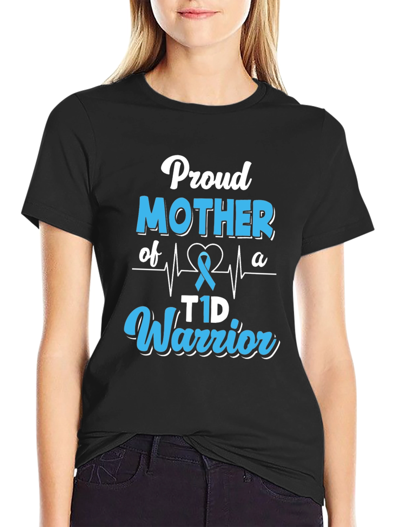 Black Proud Mother of a T1D Warrior Black T-Shirt view 2
