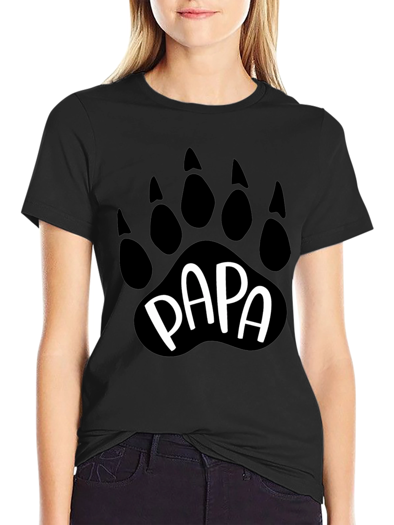 Black Papa Bear Paw Print Graphic T-Shirt view 2