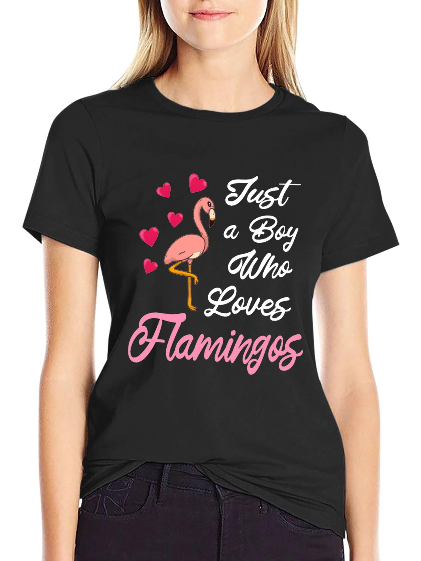 Black Just A Boy Who Loves Flamingos T-Shirt view 2