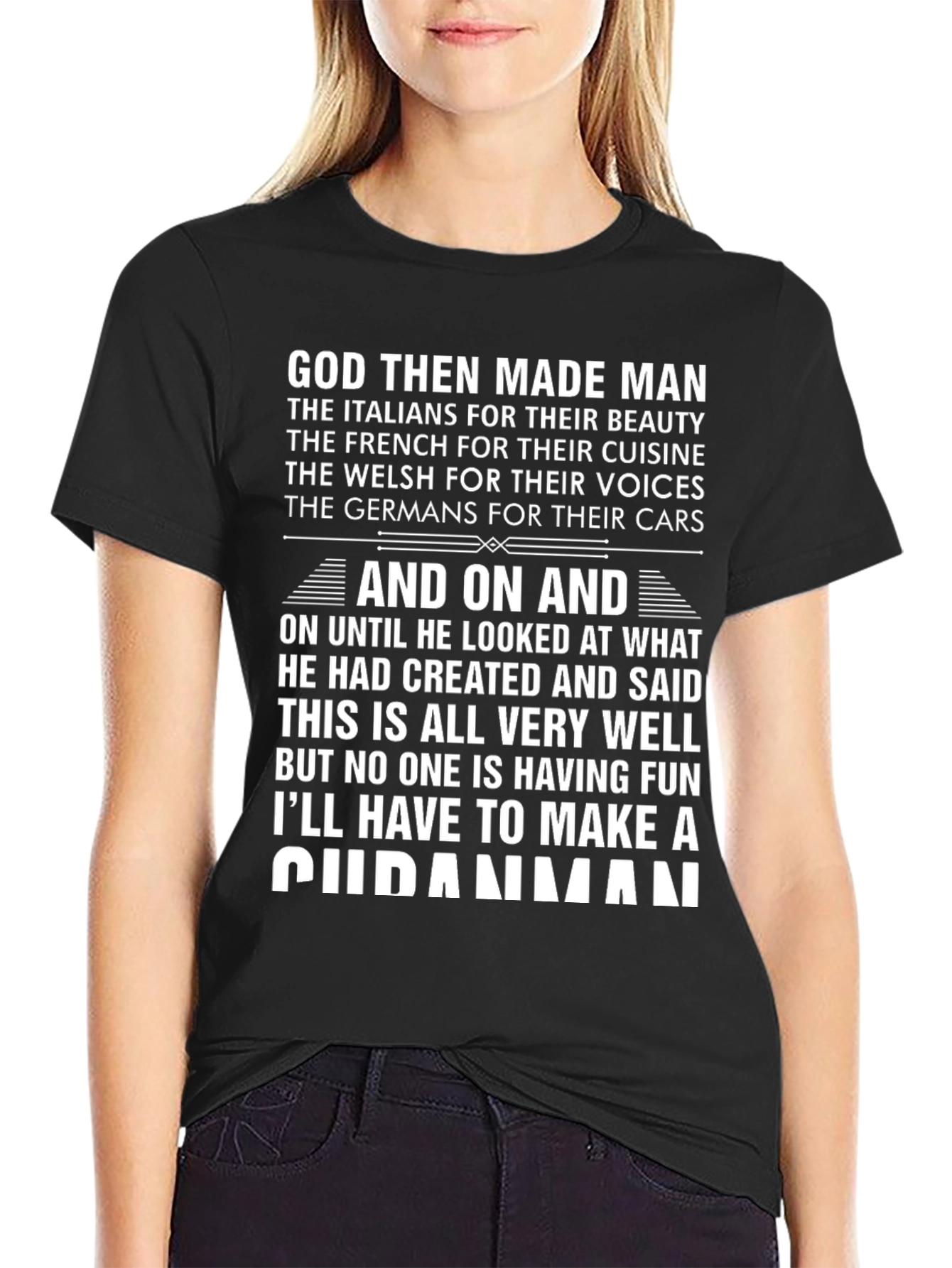 Black Humorous God Made Man T-Shirt view 2