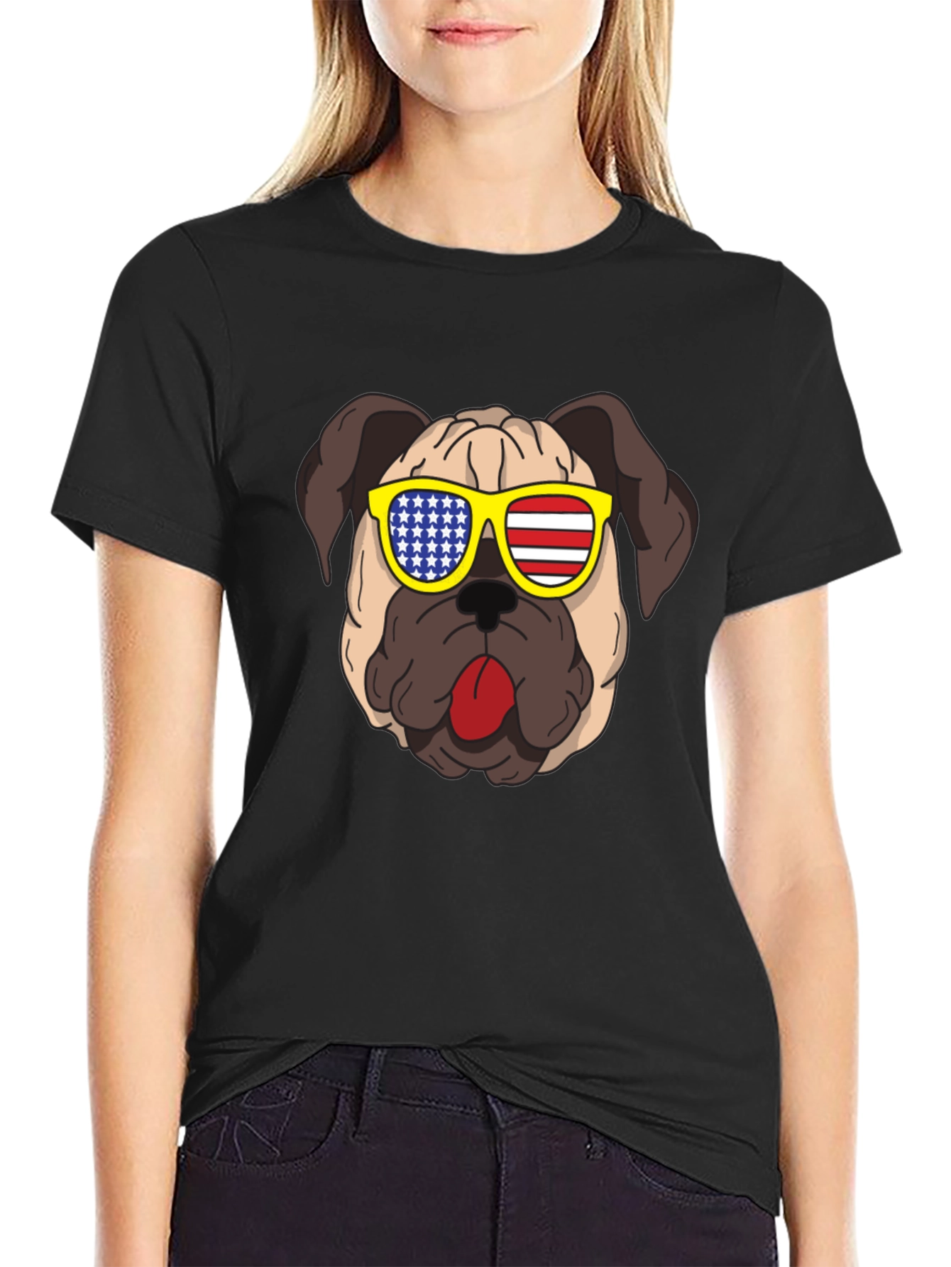 Black Patriotic Pug T-Shirt - USA Dog Tee view 2